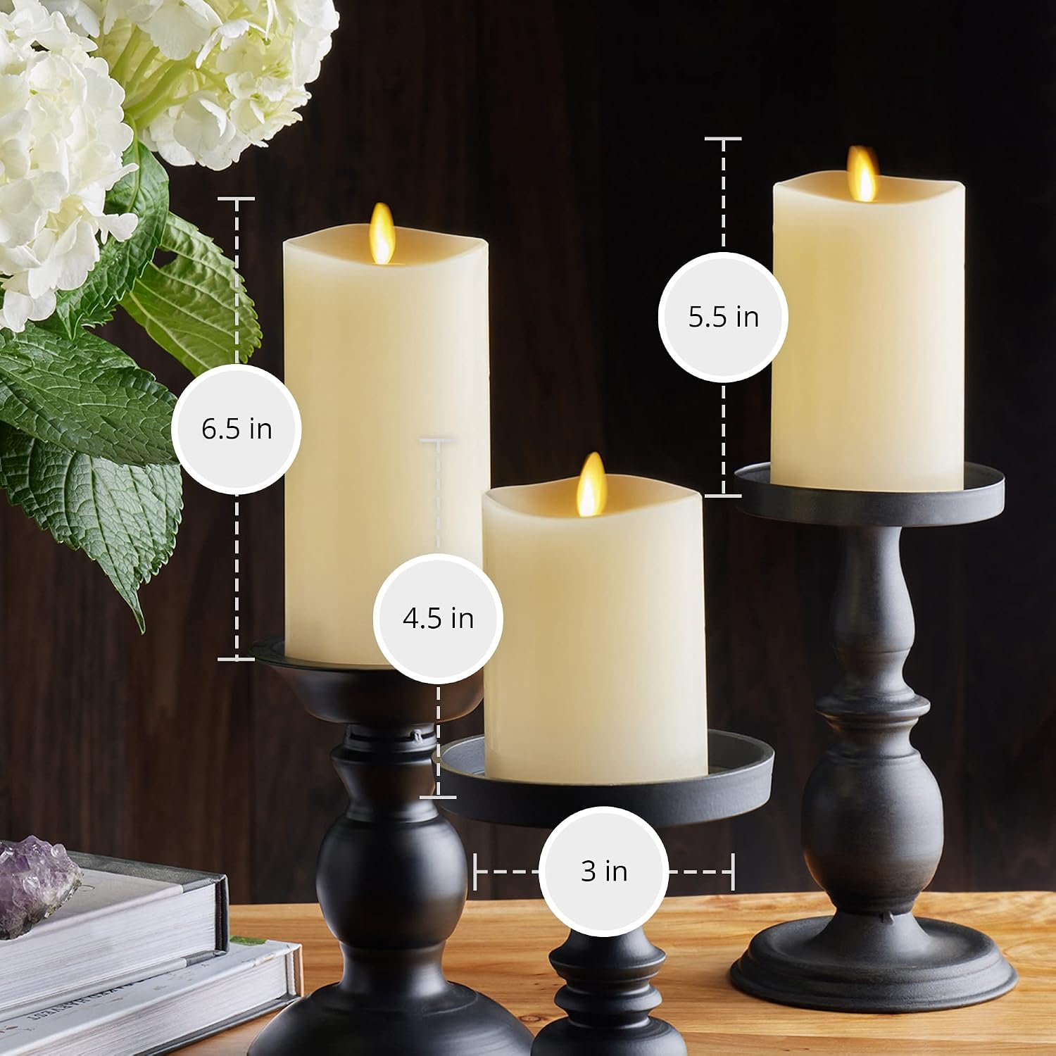 Detalle 2 de Luminara 996073 Flameless LED Pillar Candles, Ivory Set of 3 with Remote