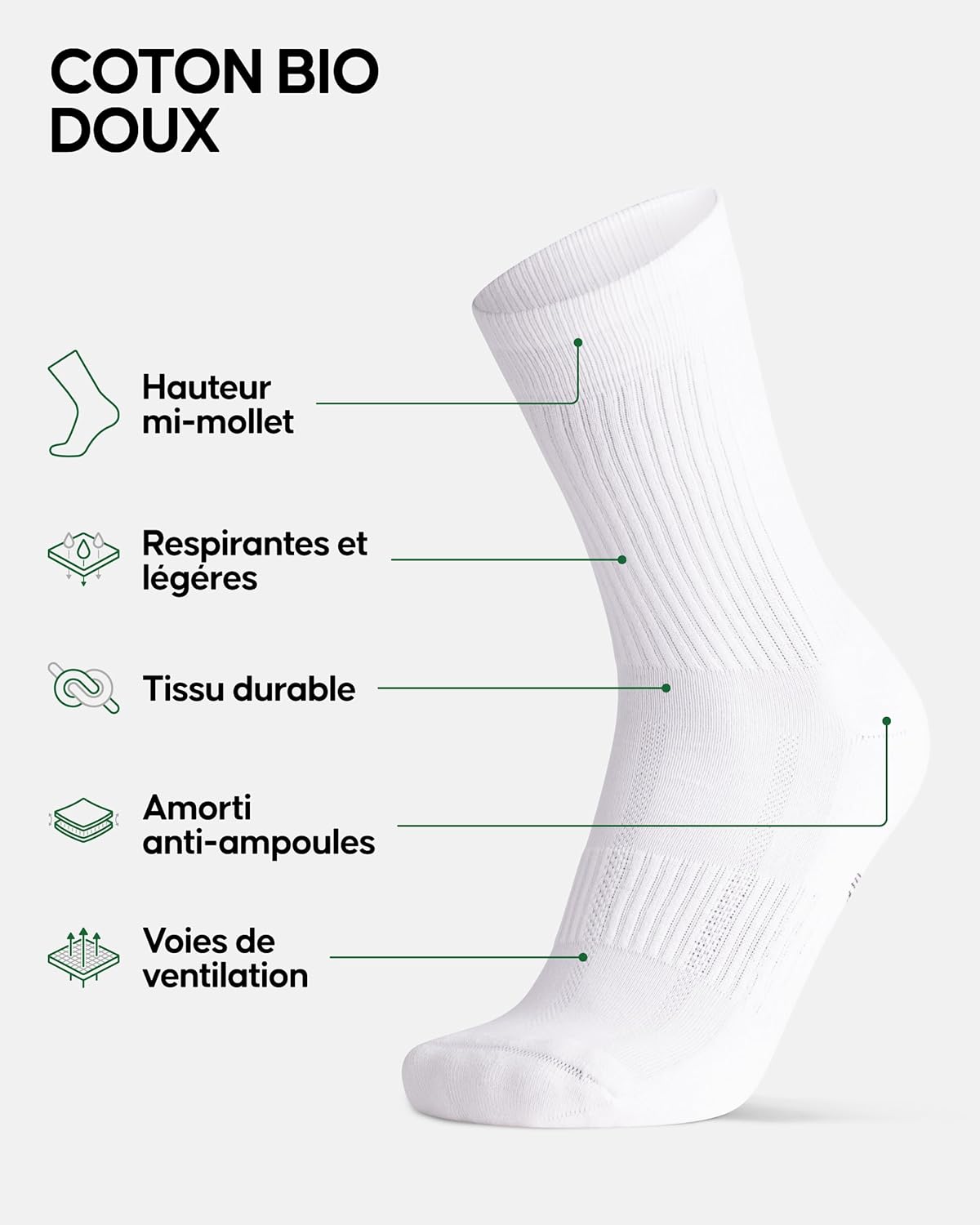 Thumbnail 1 de Danish Endurance Chaussettes de tennis et sport en coton rayées (lot de 3 ou 6) pour hommes et femmes
