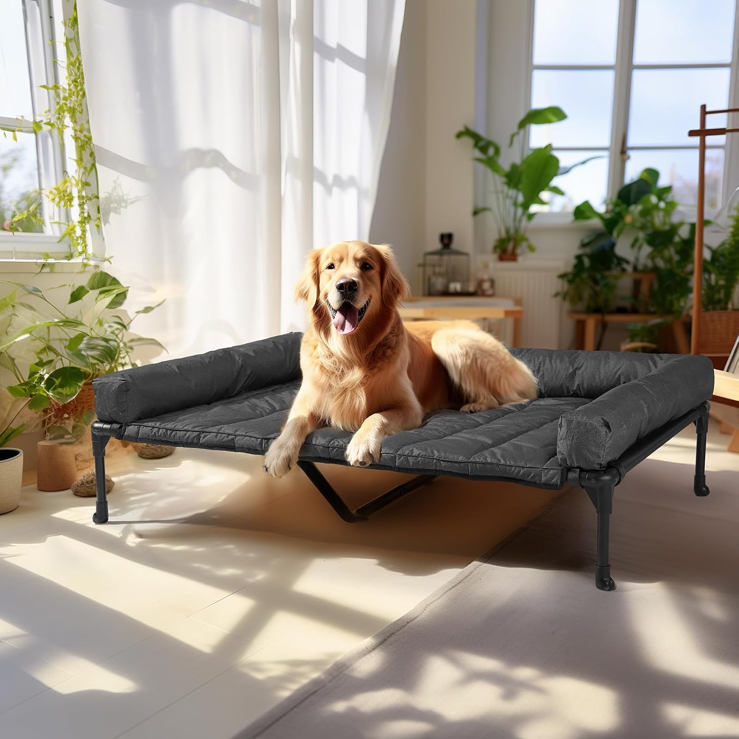 Detalle de Veehoo Raised Dog Bed + Waterproof Removable Pillow-Top Mat (X-Large, Black)