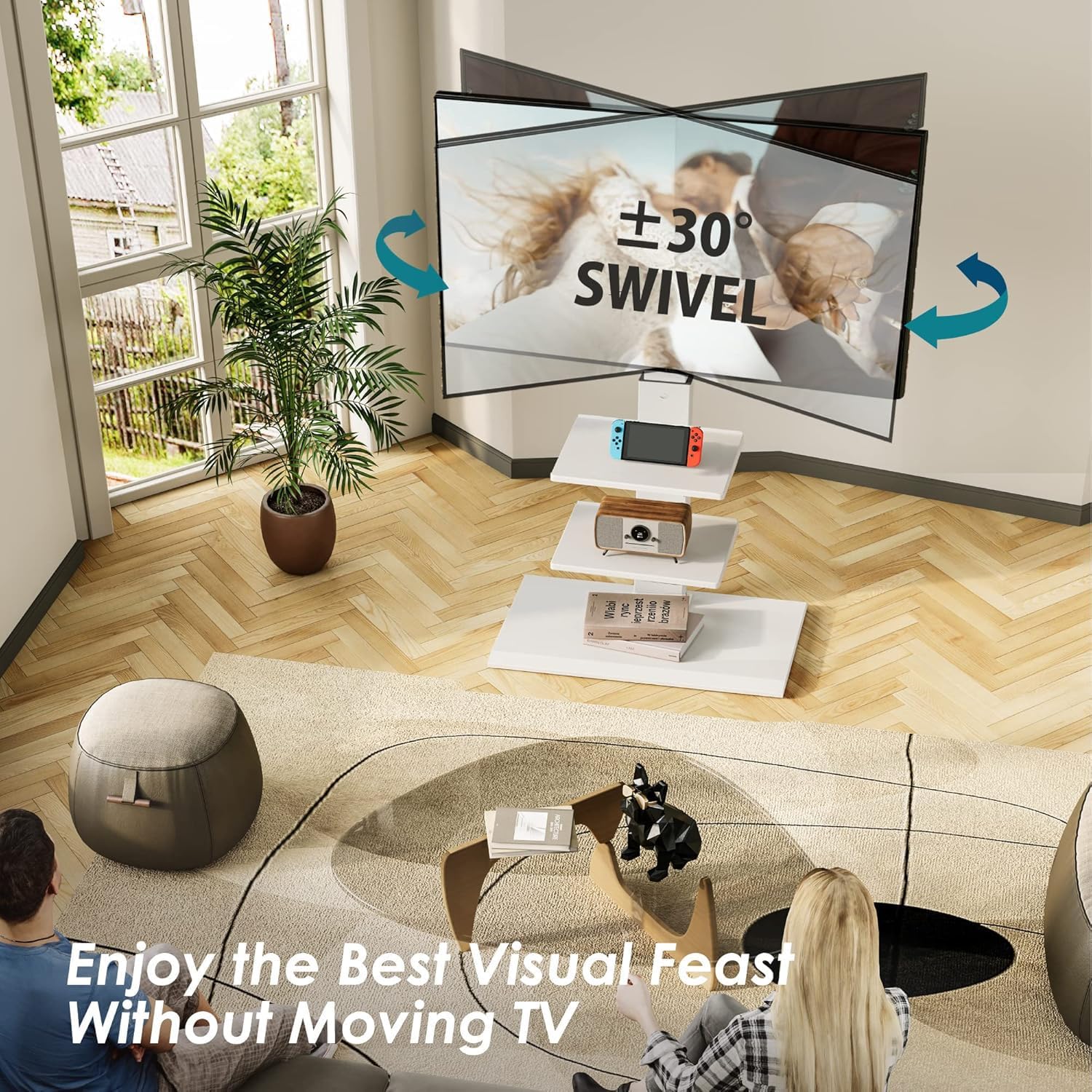 Thumbnail 1 de FITUEYES White Floor TV Stand with Swivel Tilt for 32–75 Inch Screens