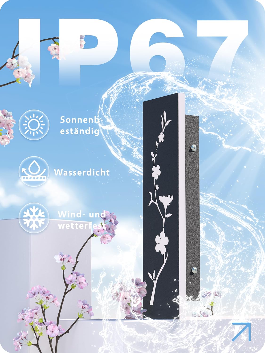 Detalle 2 de Led Long Wall Light Black 60m Outdoor Wall Light 20W IP67 Peach Blossom Design