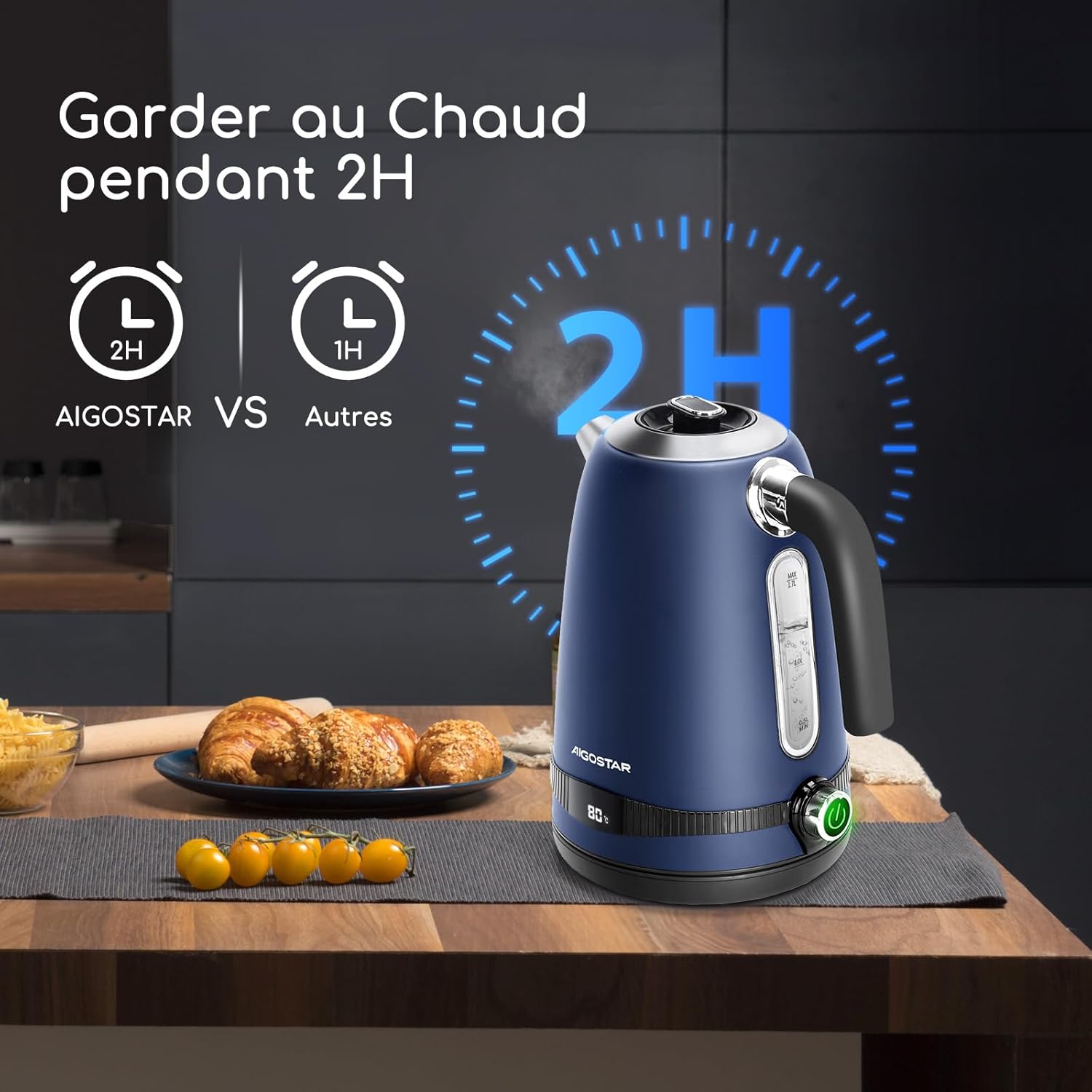 Thumbnail 3 de Aigostar bouilloire électrique à température réglable inox 1,7 L bleu foncé vintage