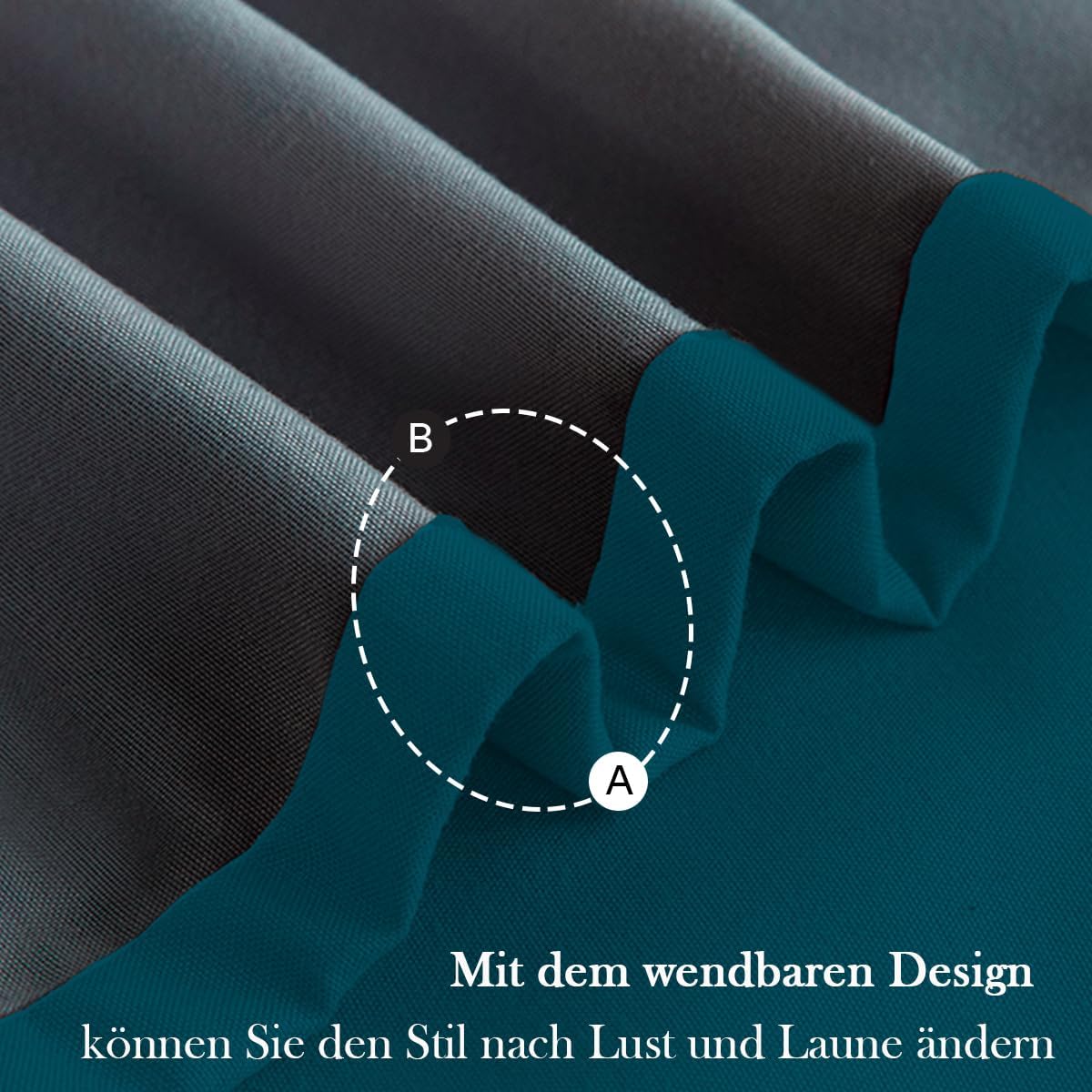 Detalle de Nesture Bettwäsche 155x220 cm 2-teilig Petrol/Anthrazit – Microfaser Wendebettwäsche inkl. Reißverschluss