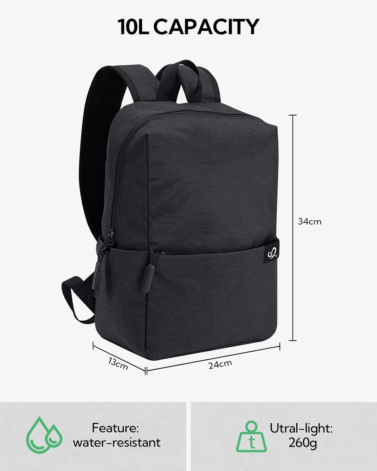 Detalle 2 de WATERFLY Leicht Klein Rucksack 10L – kompakter Daypack für Arbeit, Reisen & Sport