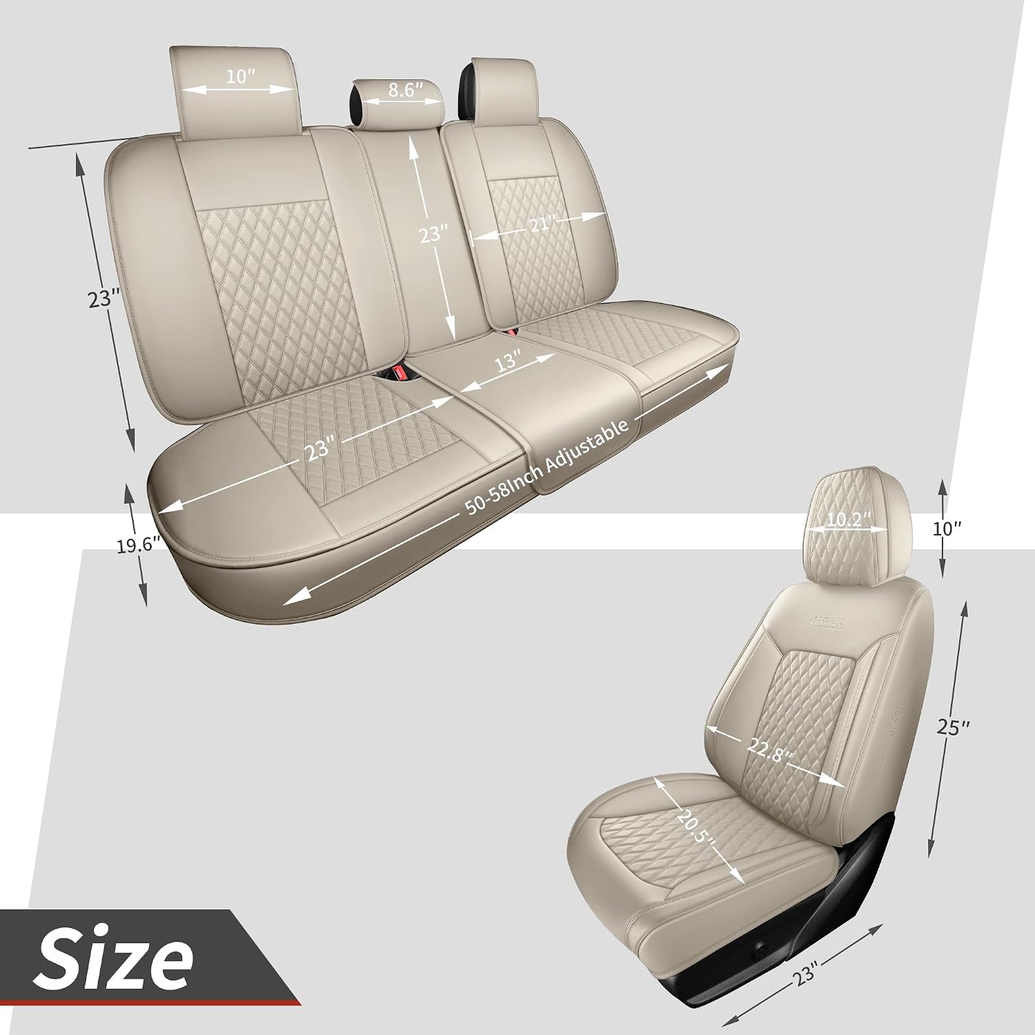 Thumbnail 4 de Beige High-Density Nappa Leather Car Seat Covers — Universal Precision Fit, 3D Contoured, Full Coverage