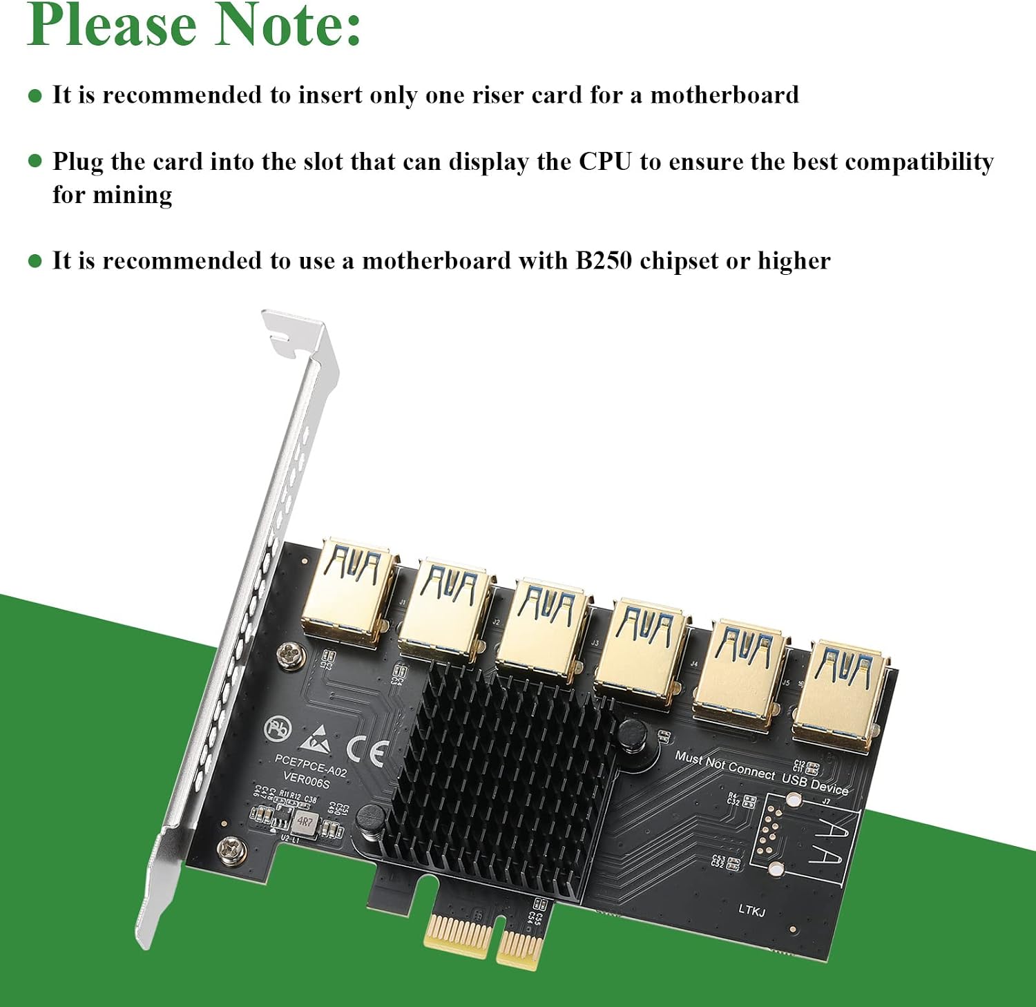 Detalle de MZHOU PCI-E 1X bis 6 USB-Riser-Karte – Stabiler USB 3.0-Adapter für PCIe Slots