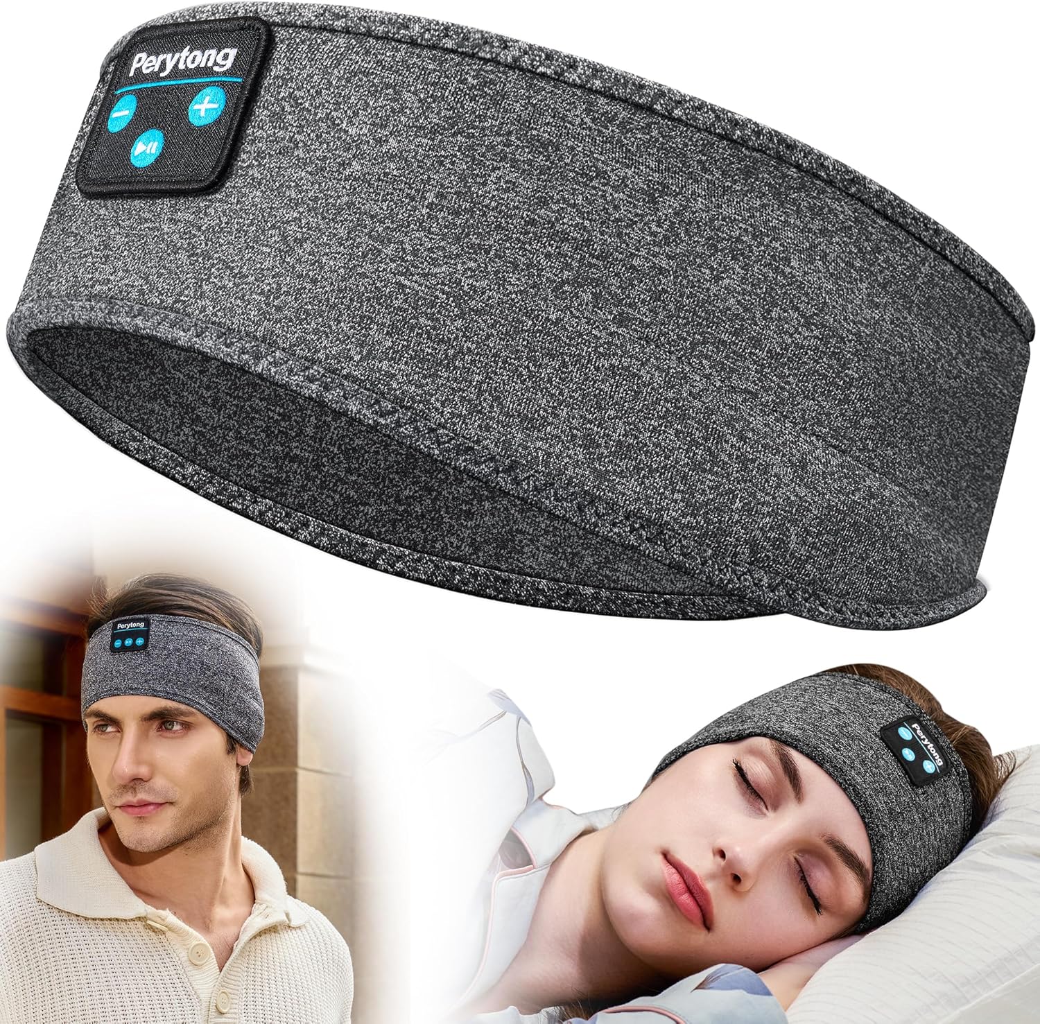 Perytong Bluetooth Sleeping Headphones Headband (Darkgray) with Built-In Speakers