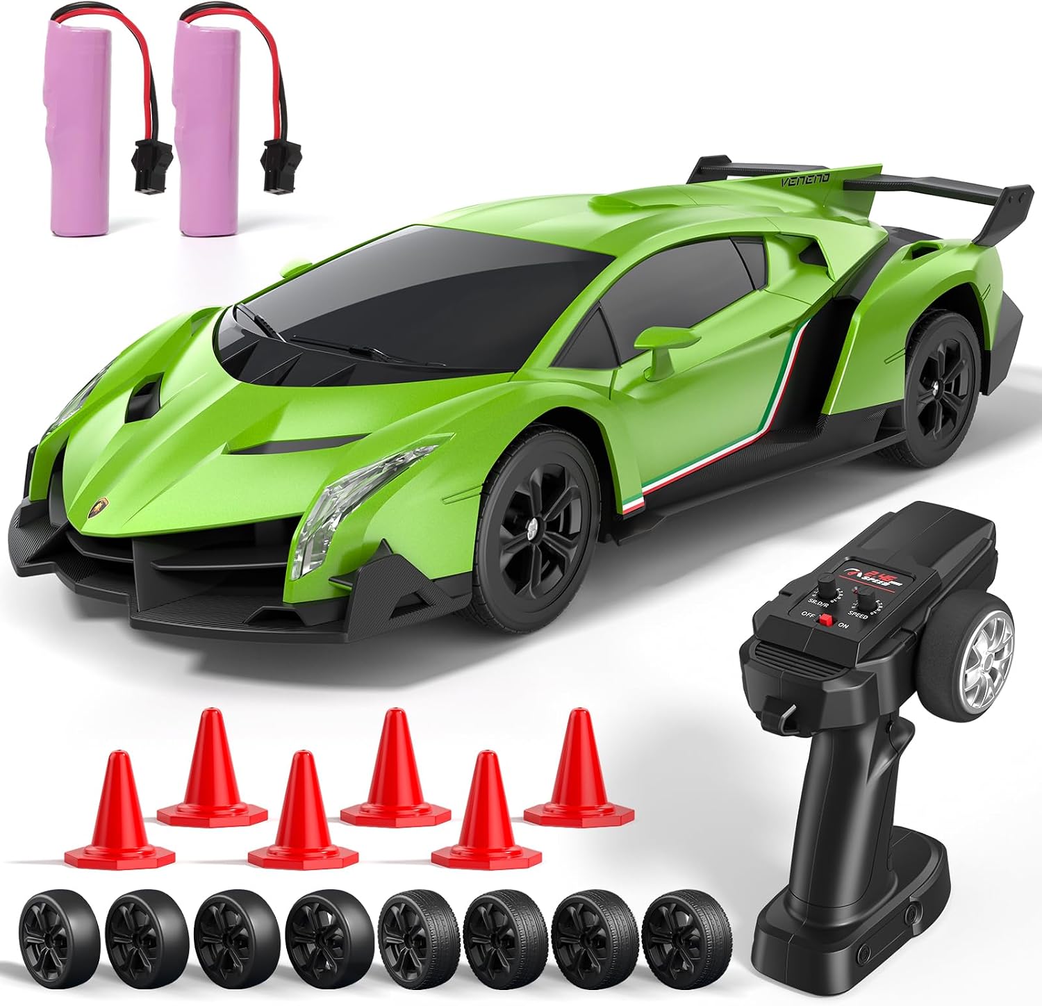 Lamborghini 1:24 RC Drift Car (4WD) – 25 km/h, 2 Batteries & 2 Tire Sets