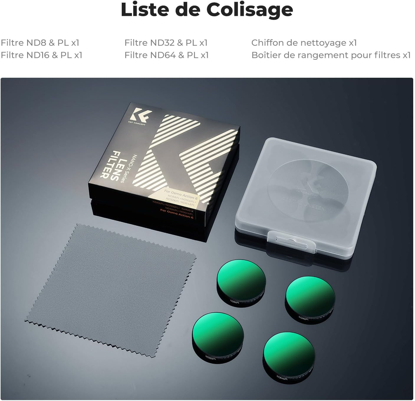 Thumbnail 6 de K&F CONCEPT Kit de 4 filtres Snap-on CPL/ND pour DJI Osmo Action 6 (ND8/PL, ND16/PL, ND32/PL, ND64/PL)