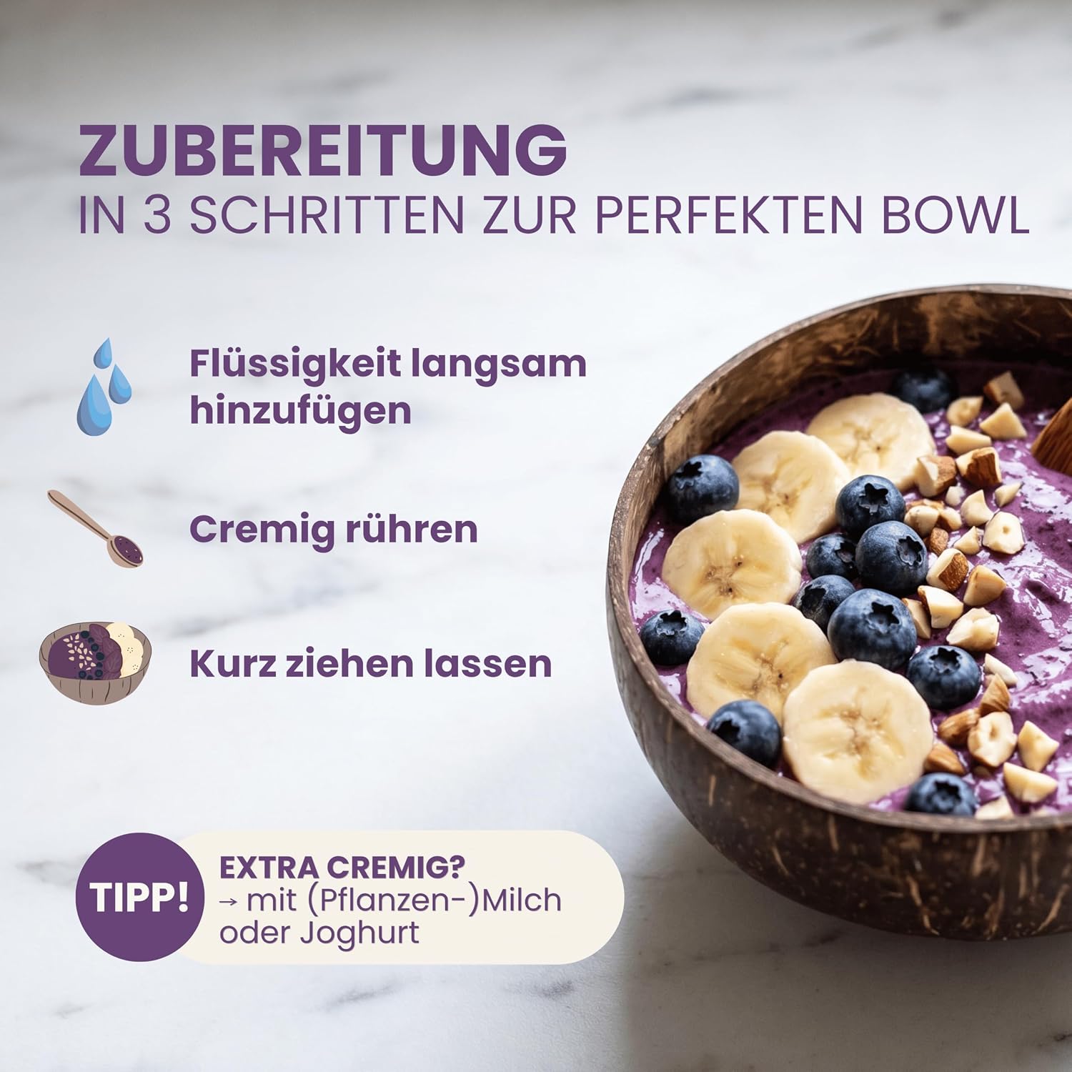 Detalle 2 de BREKKY Protein Blueberry Smoothie Bowl – vegan, ohne Zuckerzusatz, 100% natürliche Zutaten