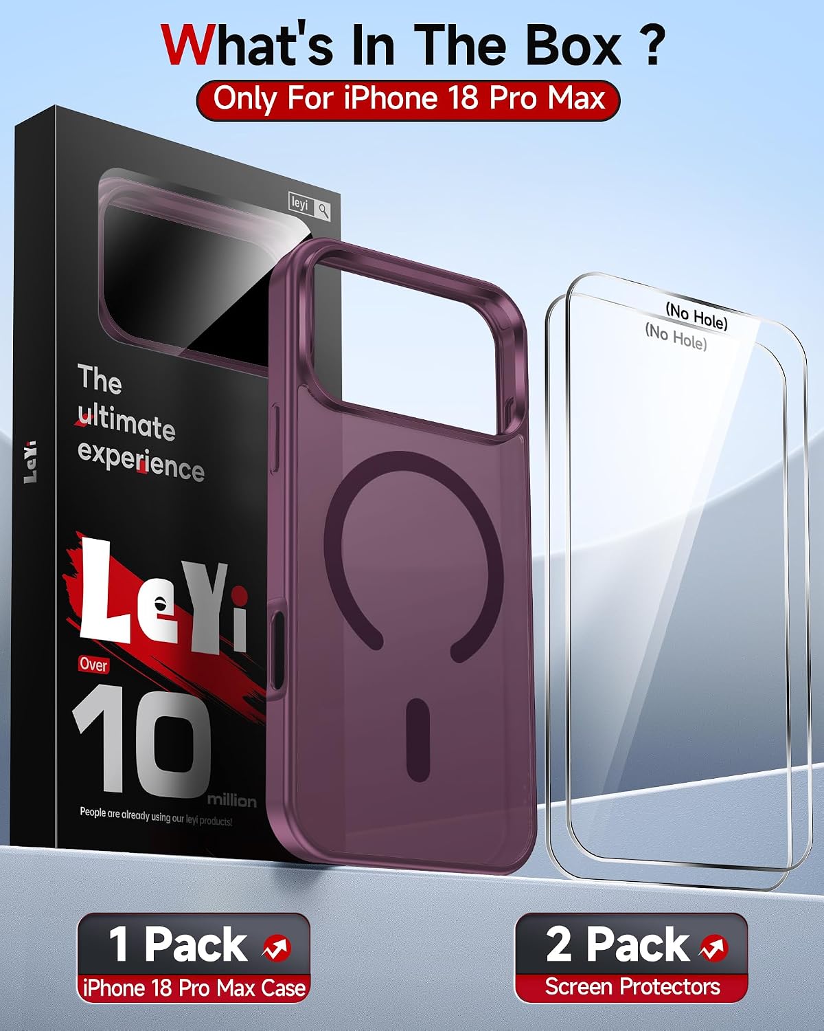 Thumbnail 5 de LeYi MagSafe Case for iPhone 18 Pro Max with 2 Screen Protectors, Burgundy