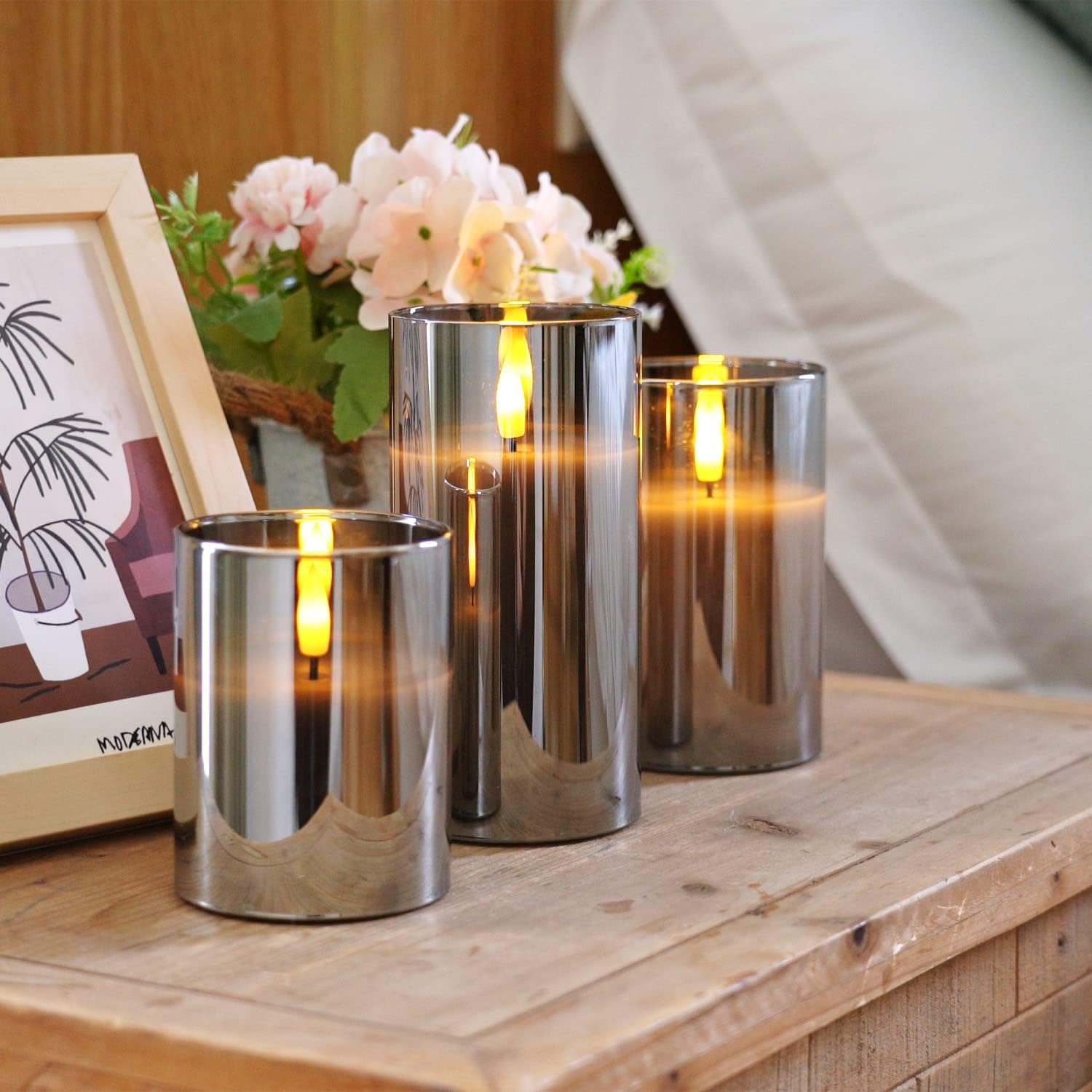 Detalle 2 de Homemory LED pillar candles, 3 pack