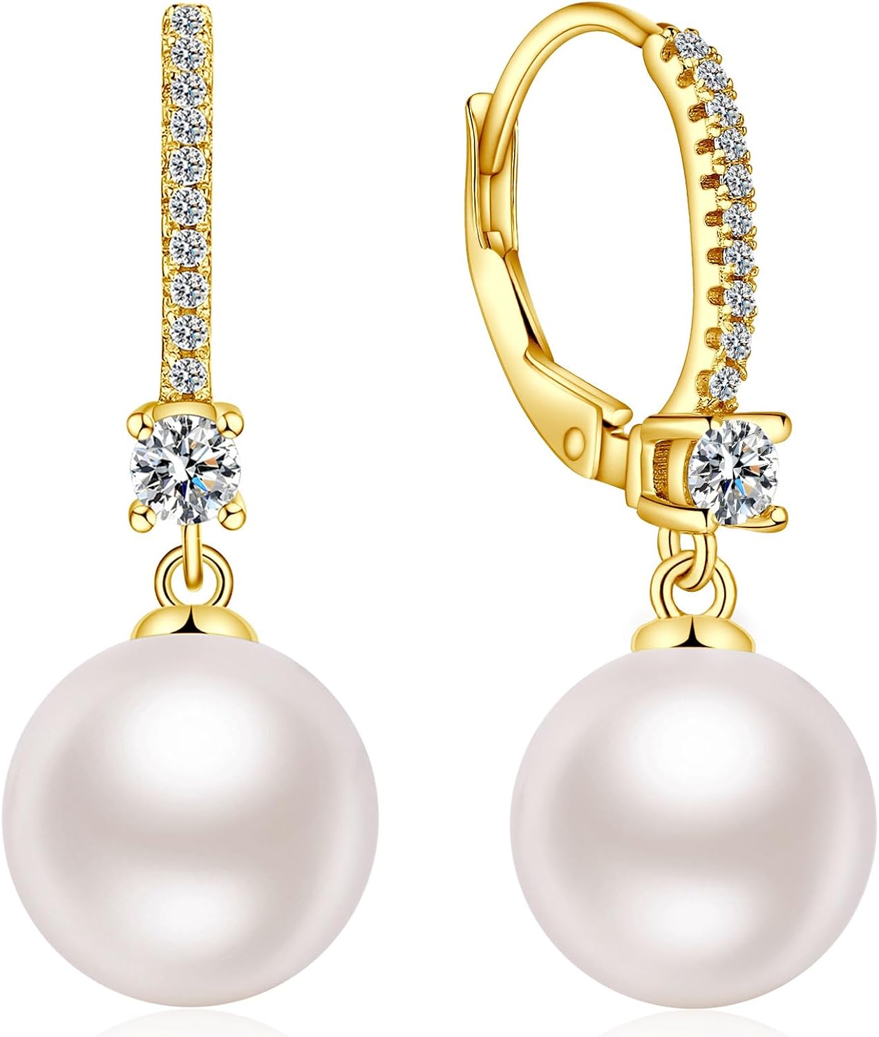 Detalle de jiamiaoi Perlenohrringe aus 925 Silber, 18Kt Weißgold plattiert – mit Perlen (8–10 mm)