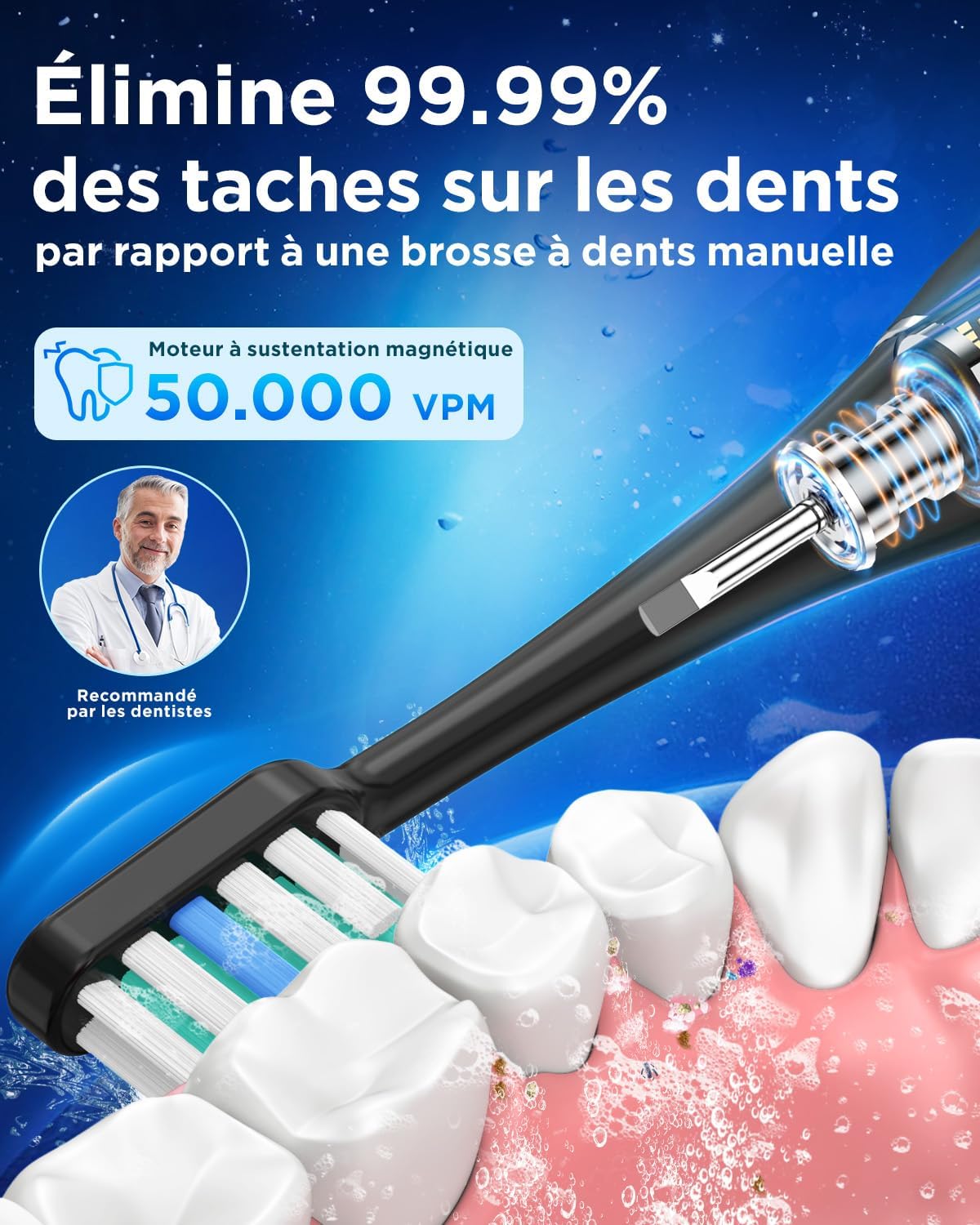 Detalle 2 de Brosse à dents électrique sonique adulte 8 têtes, 5 modes 🪥