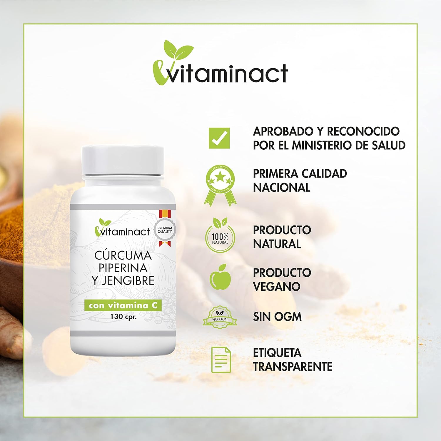 Thumbnail 4 de Curcuma con Jengibre y Pimienta Negra, Vitamina C 1280mg