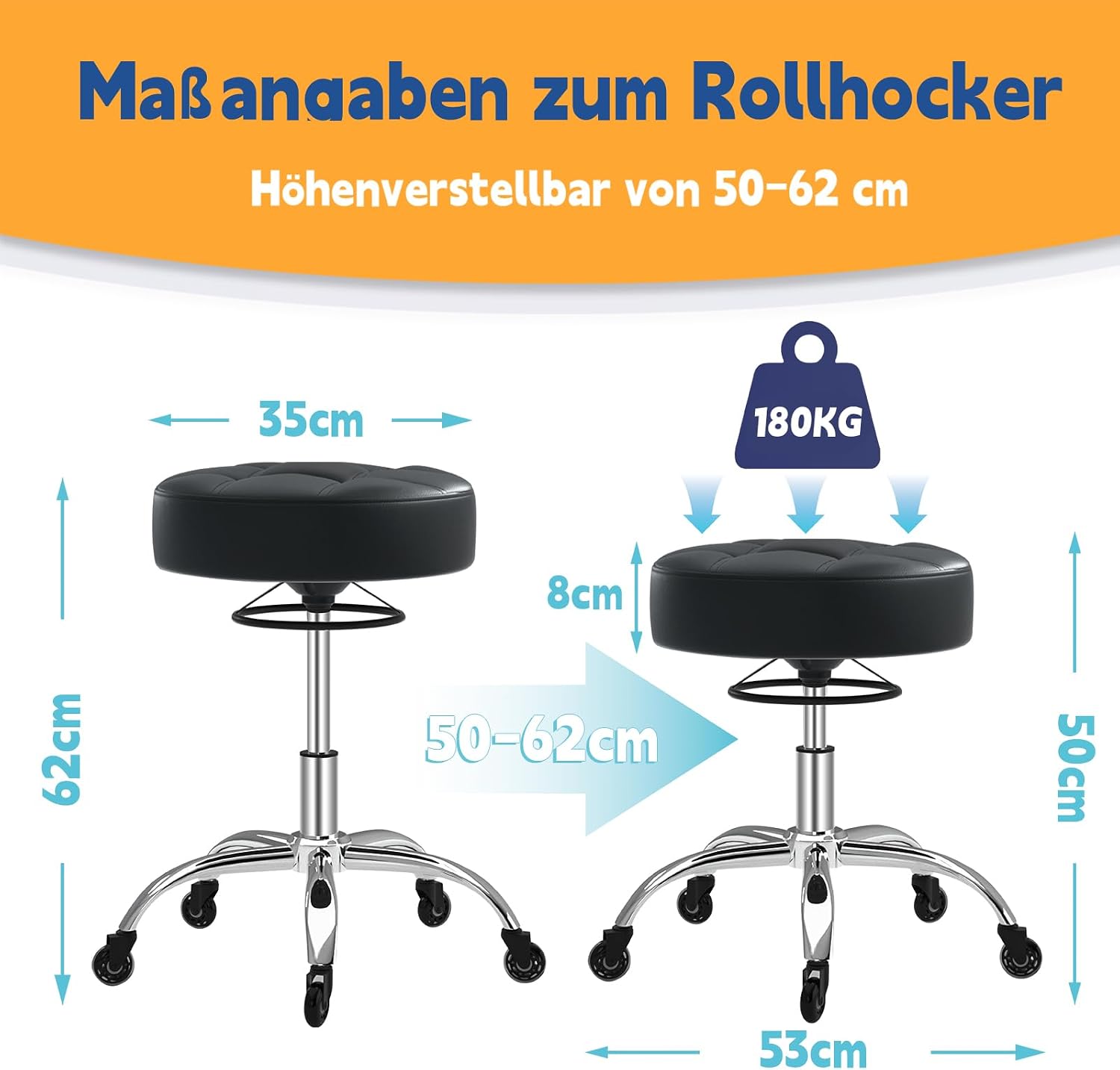 Detalle 2 de Rollhocker höhenverstellbar 50–62 cm 💺