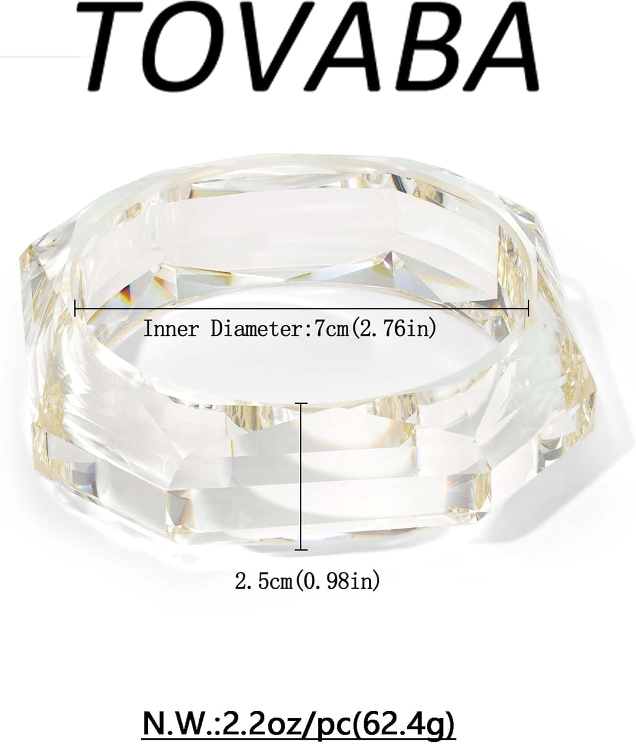Detalle de TOVABA Resin Bangle for Women: Hypoallergenic, Fade-Resistant Clear Geometric Bracelet