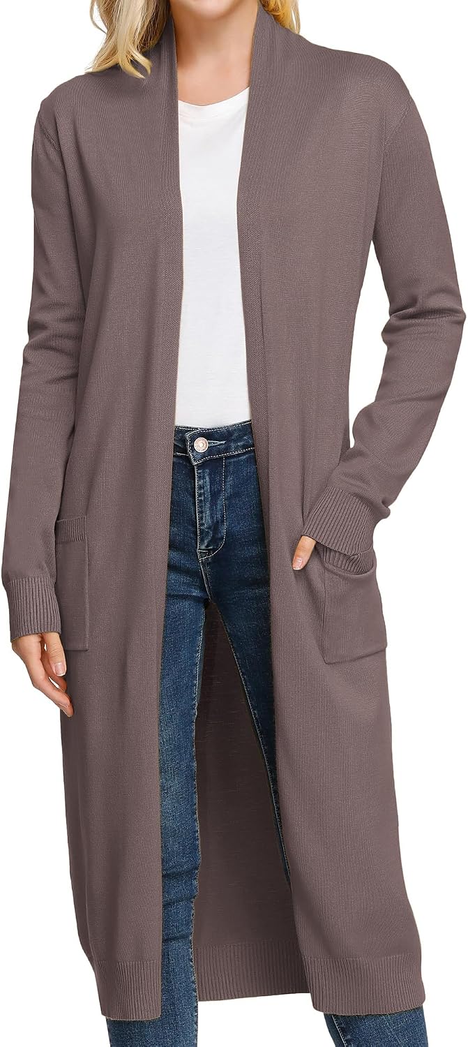 Detalle de GRACE KARIN Essential Solid Maxi Long Knitted Cardigan, Open Front for Women