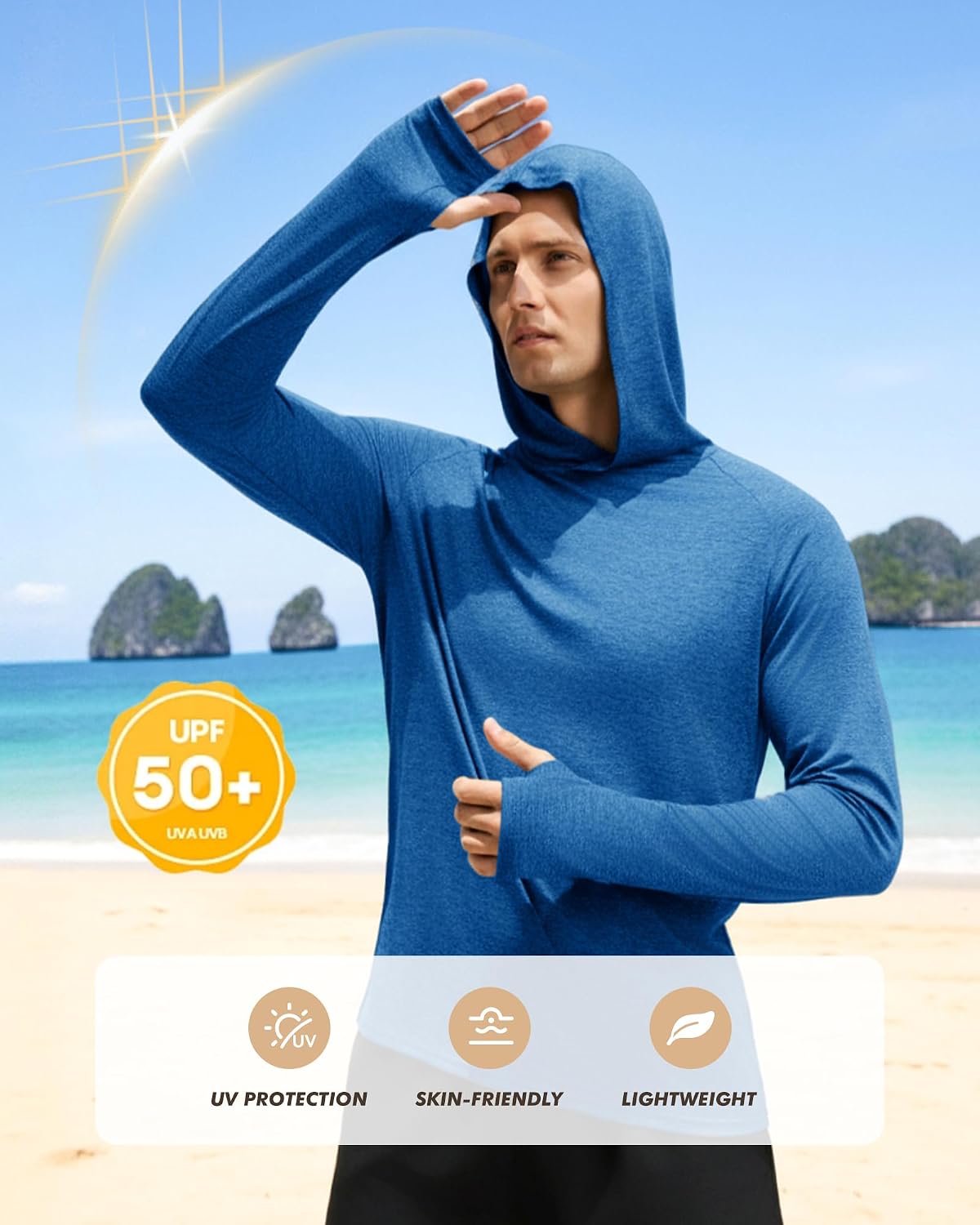 Detalle de BOOJO 4 Pack Sun Hoodie for Men — UV UPF 50+ Long Sleeve Lightweight Running & Fishing Shirts