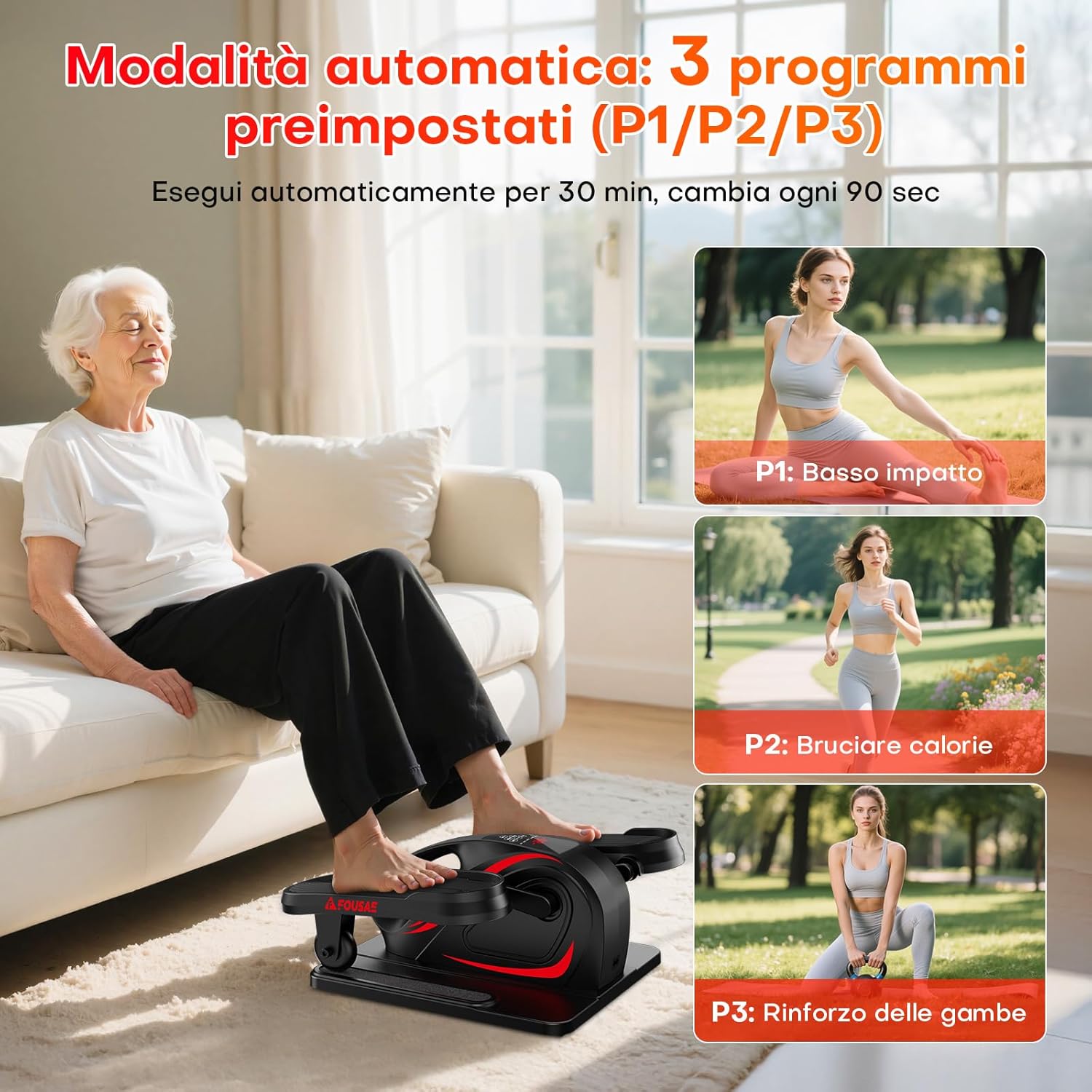 Detalle de FOUSAE Ellittica elettrico 2-in-1 da scrivania, 15 velocità regolabili e telecomando