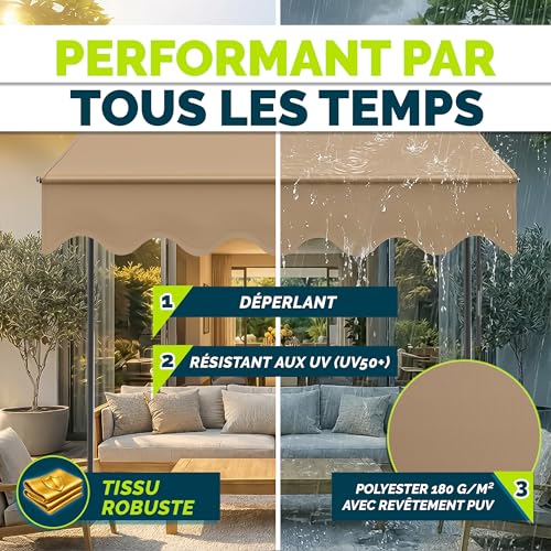 Thumbnail 3 de Tillvex Store Banne Manuel rétractable pour Le Balcon — Marquise de terrasse sans percement (Taupe, 200 cm)