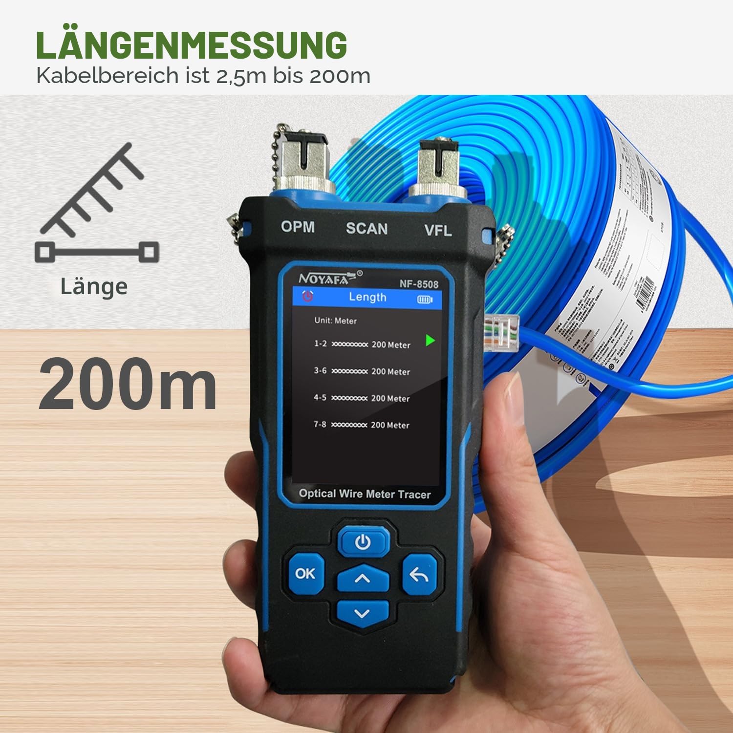 Detalle de NOYAFA NF-8508 Netzwerkkabeltester – 9-in-1 Lösung mit Optischem Leistungsmesser