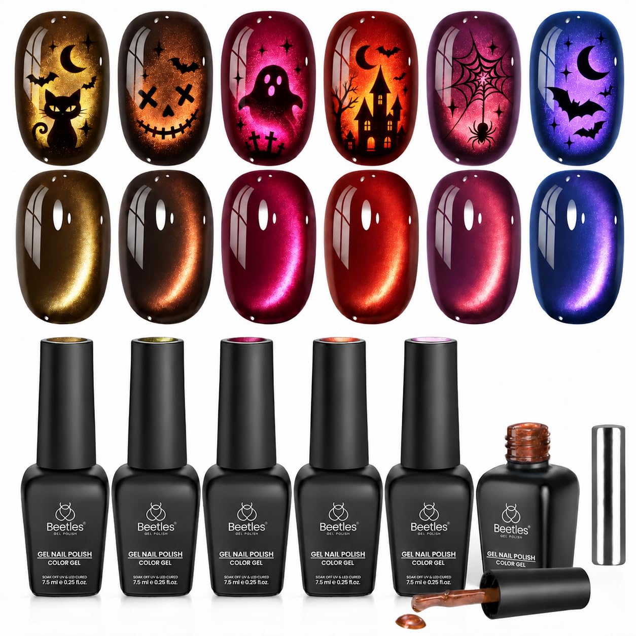 Detalle de Beetles Dusk Radiance Cat Eye Gel Nail Polish Set, 6 Magnetic Colors