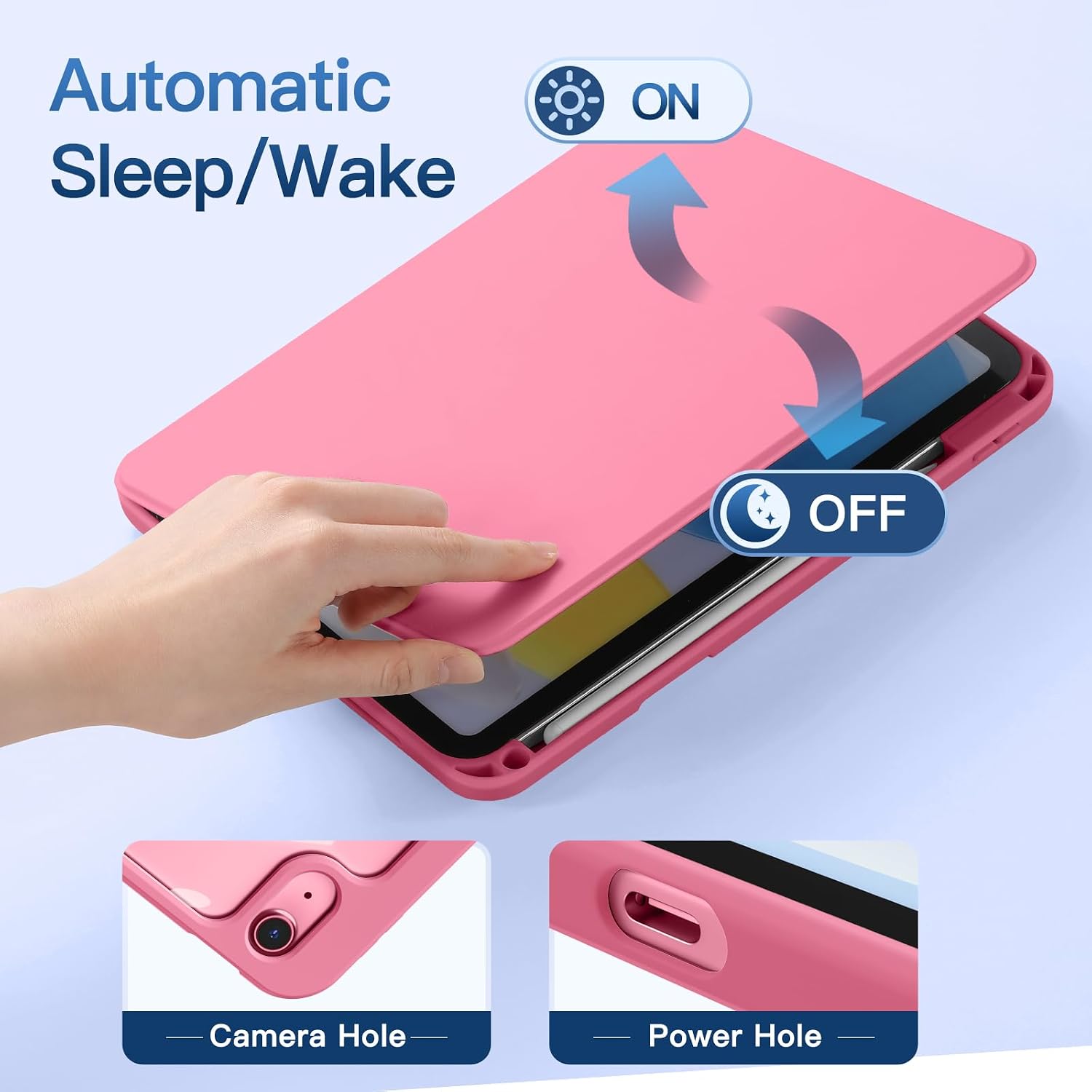 Detalle 2 de drivego 360 Rotating Case for iPad A16 (11th Gen, 2025) & iPad 10th Gen (10.9in, 2022) – Magnetic Detachable Cover with Pencil Holder, Clear PC Back, Red