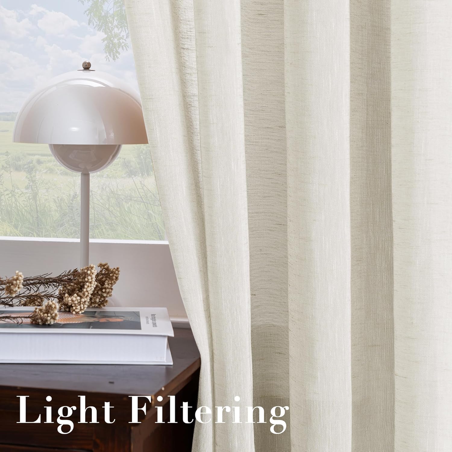 Thumbnail 4 de H.VERSAILTEX Natural Linen Semi Sheer Curtains (Set of 2) with Nickel Grommets, 52 by 108 Inch, Ivory