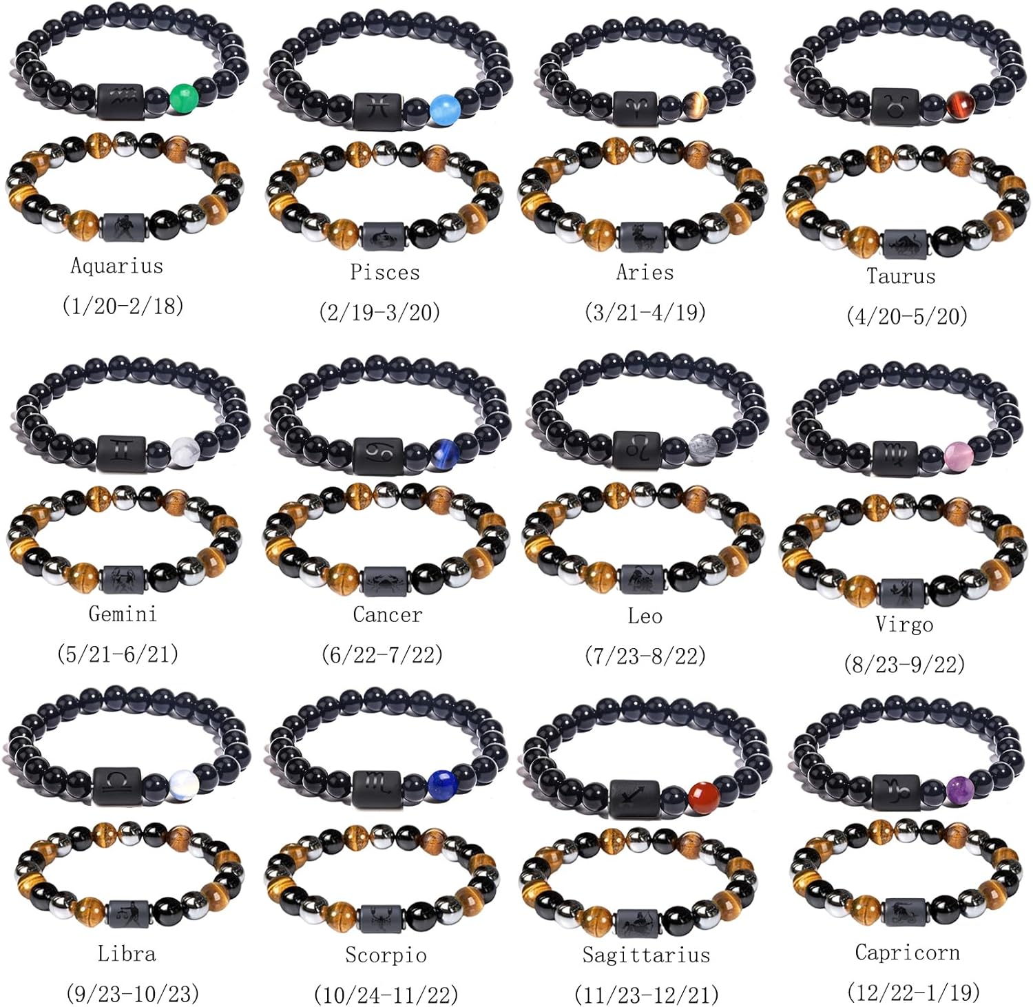 Thumbnail 1 de Caimeytie Damen Sternzeichen-Armbänder – Elastische Perlen, 19 cm, Geschenkset (2 Stück)