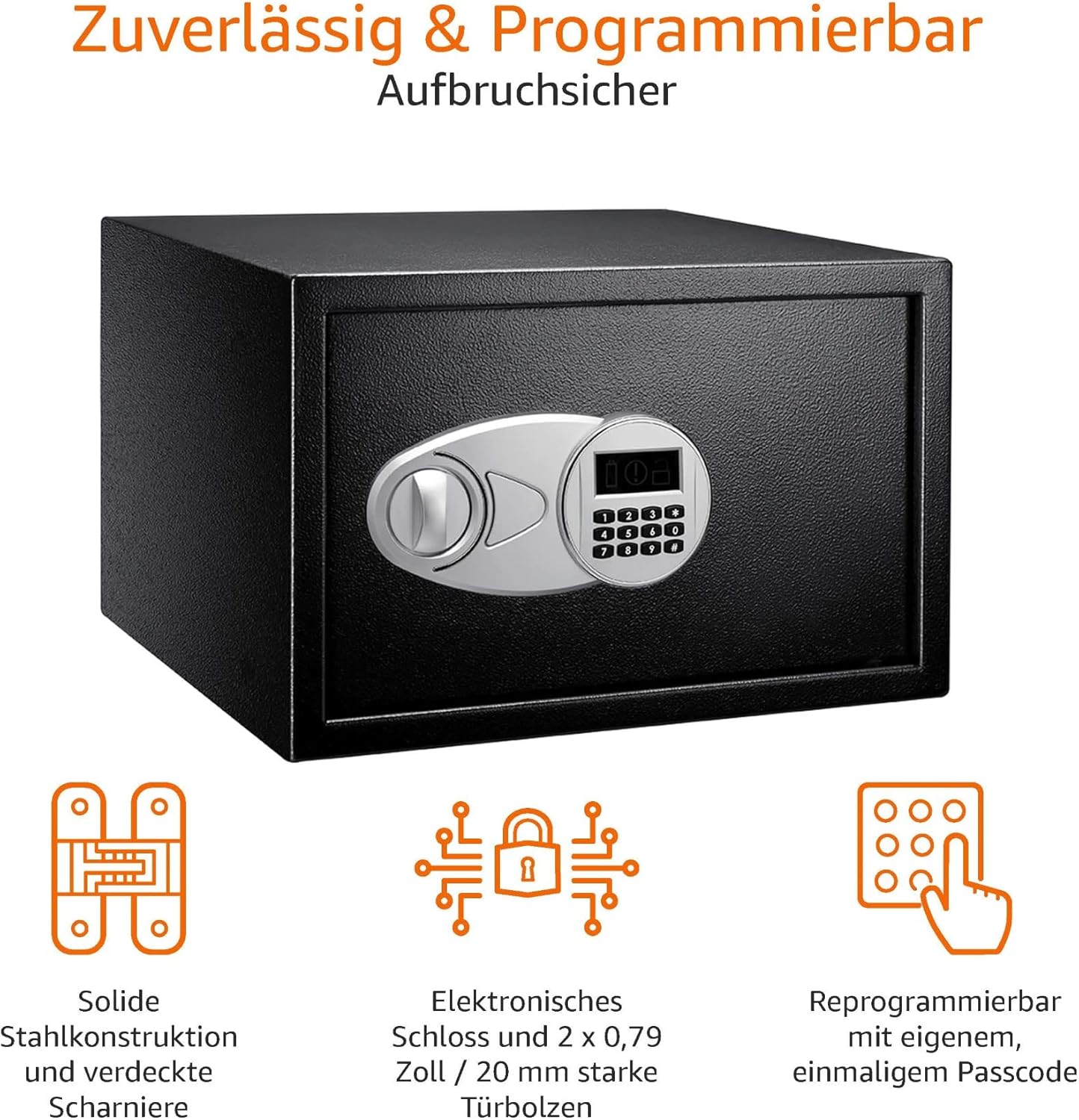 Detalle de Amazon Basics Tresor aus Stahl 34 l – Sicherer Aufbewahrungsort für Bargeld, Schmuck und Papiere