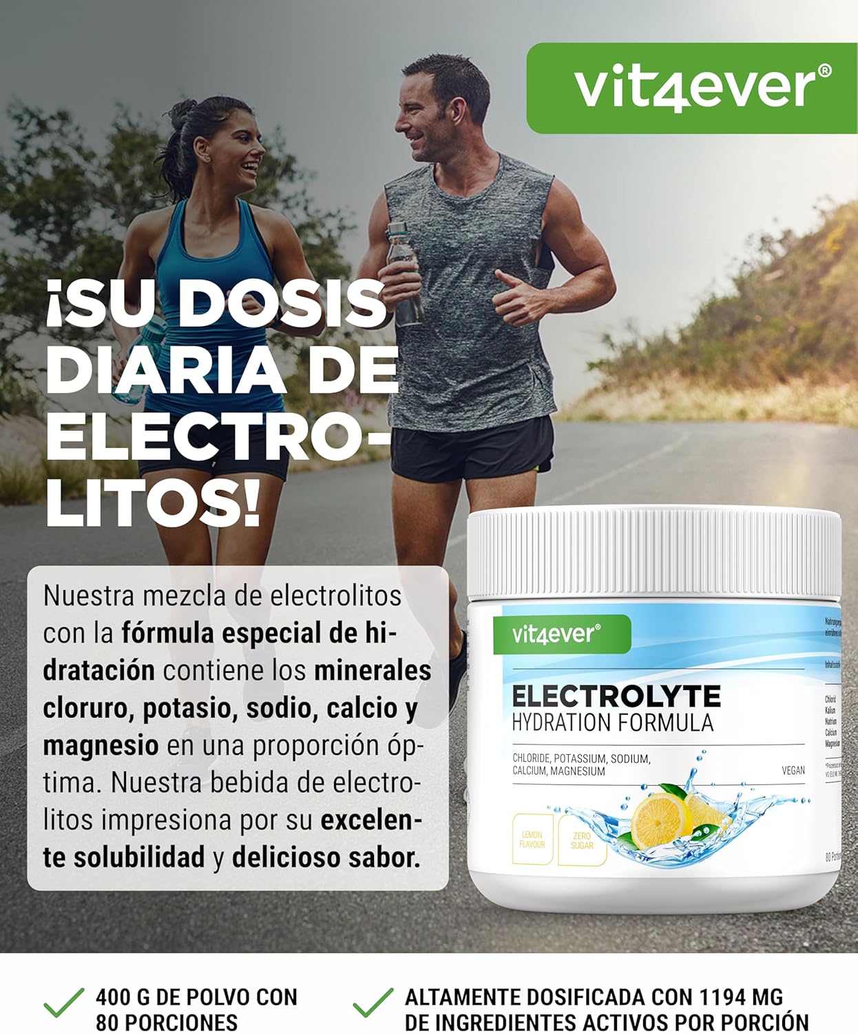 Thumbnail 1 de Electrolitos 400 g - 80 raciones 💧 Limón Vegano