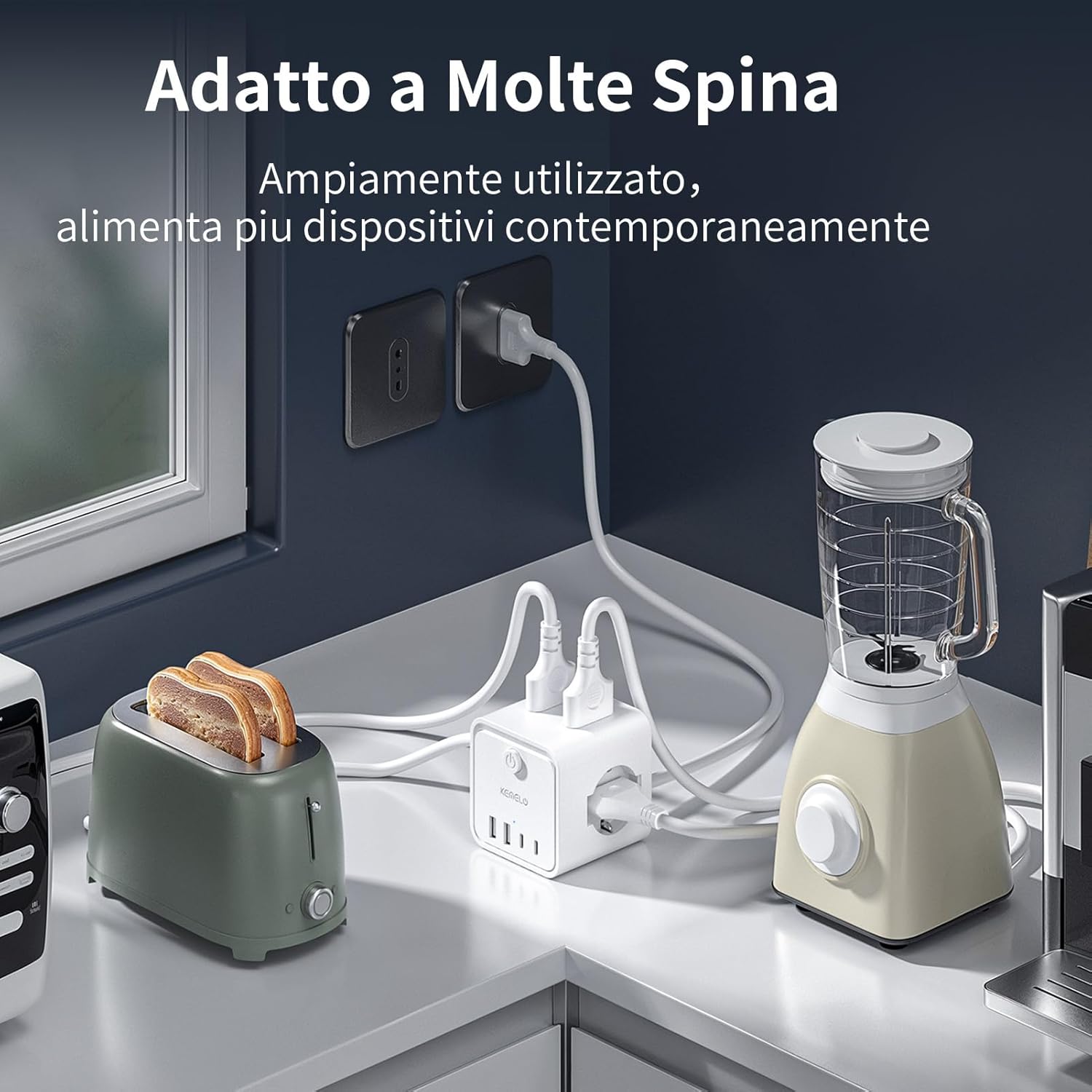 Thumbnail 4 de Ciabatta Elettrica Multipresa con 4 prese universali 10/16A, 2 USB-A + 2 USB-C e 3 m di prolunga (spina piatta salvaspazio) – kit nero con interruttori