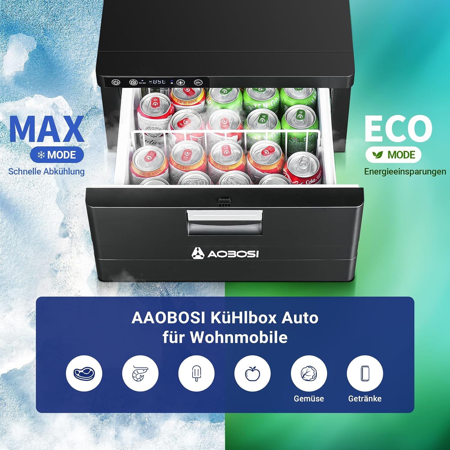 Detalle de AAOBOSI 31L Schublade Kompressor Kühlbox: kompakt, zuverlässig und app-gesteuert