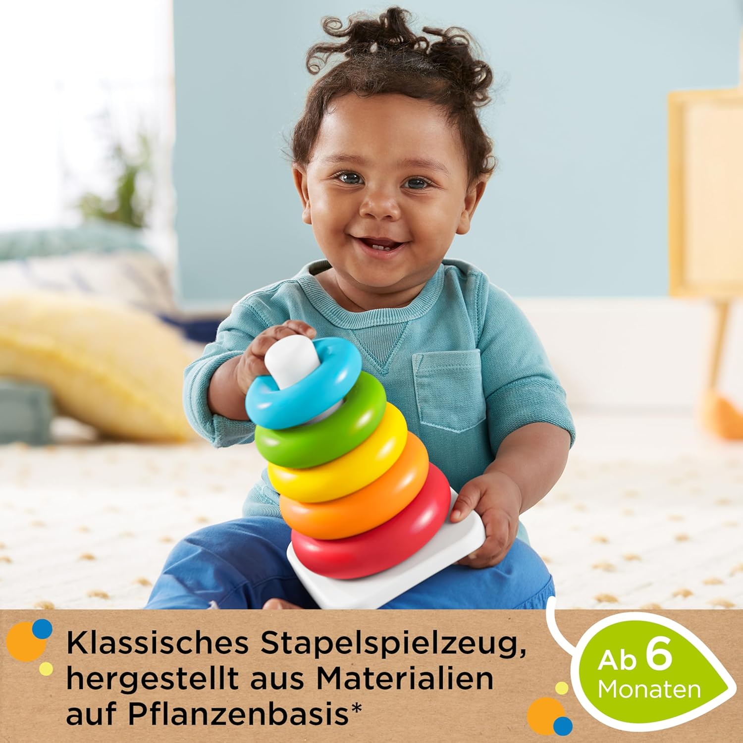 Thumbnail 2 de Fisher-Price Farbring Pyramide Babyspielzeug – klassisches Schaukelring-Stapelspielzeug aus pflanzenbasierten Materialien (HPY92)