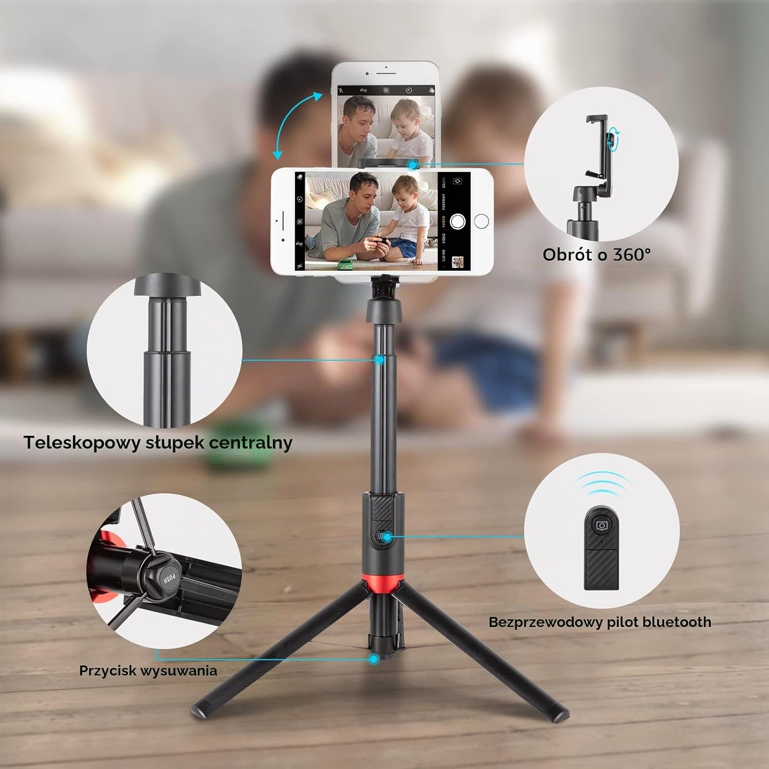 Detalle 1 de SMALLRIG ST20 3375B / 3375-CF – statyw selfie 130 cm z pilotem Bluetooth