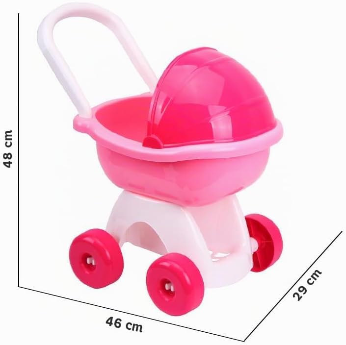 Detalle 2 de FANCY 8256 – wózek spacerowy dla lalek do 36 cm, różowy, z budką i schowkiem