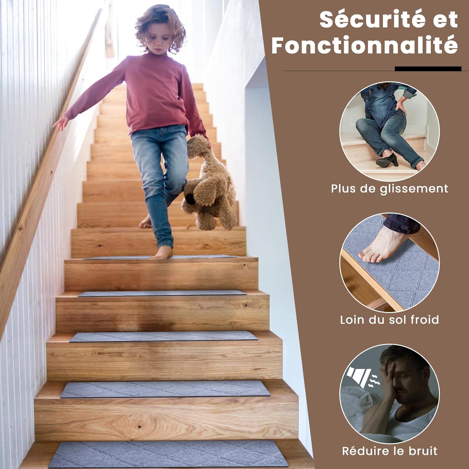 Thumbnail 1 de Homwiz tapis d’escalier antidérapant 65x20 cm