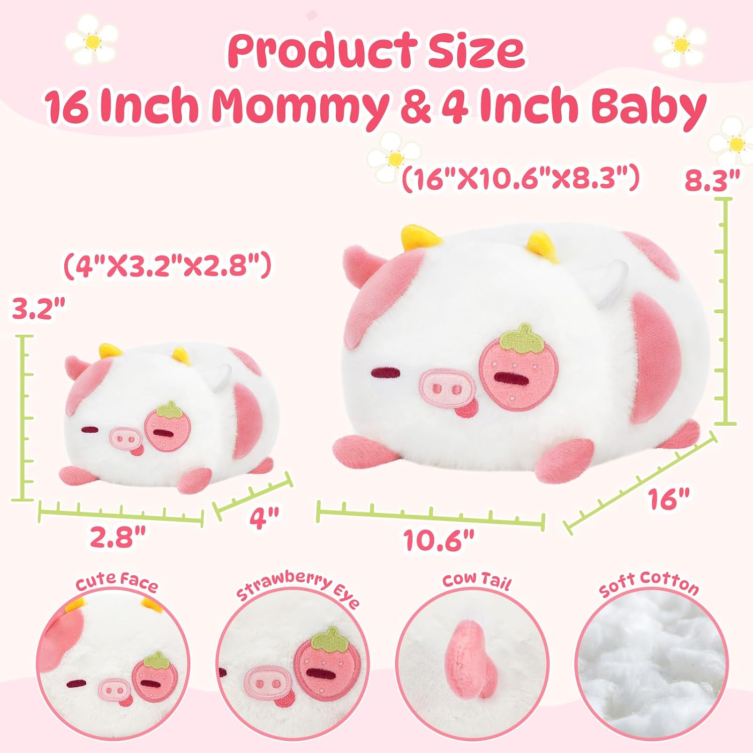 Thumbnail 5 de Mewaii Strawberry Cow plush pillow 16"