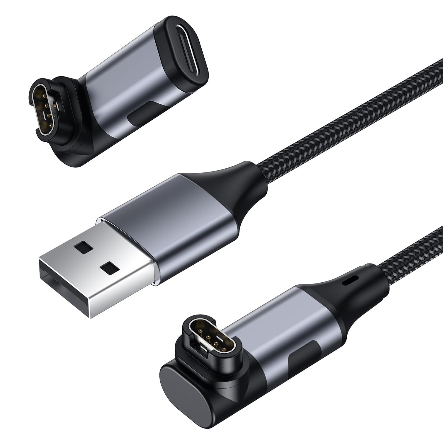 Detalle de xiwxi Garmin Watch Charger Cable with USB-C Adapter, 3.95 ft, L-Shaped, Gray