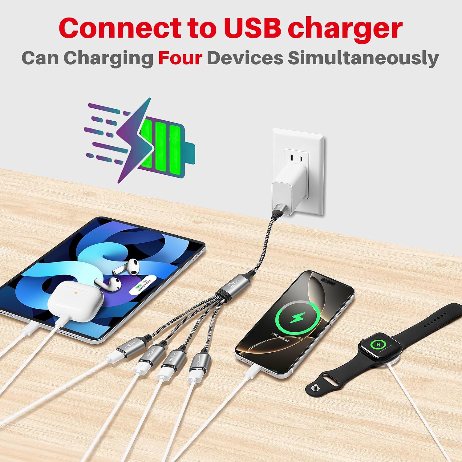 Thumbnail 2 de Mygatti USB-Splitterkabel 4-fach (USB-A auf 4x USB-A), 0,3 m – USB-2.0 Multiport Adapter