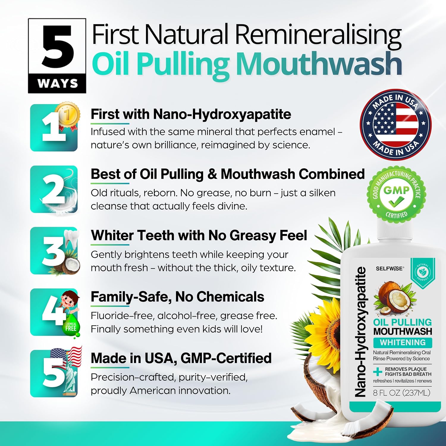 Thumbnail 2 de Nano-Hydroxyapatite Oil Pulling Whitening Mouthwash (8oz) for Teeth & Gums
