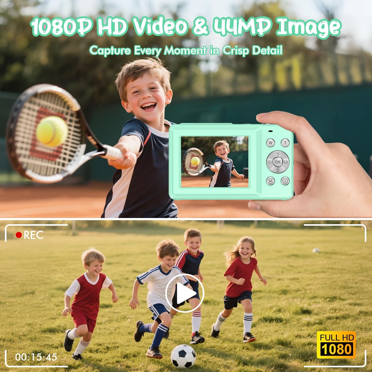 Thumbnail 1 de Appareil Photo Numérique 1080P 44MP Caméra Vlogging pour Enfants et Ados – Vert