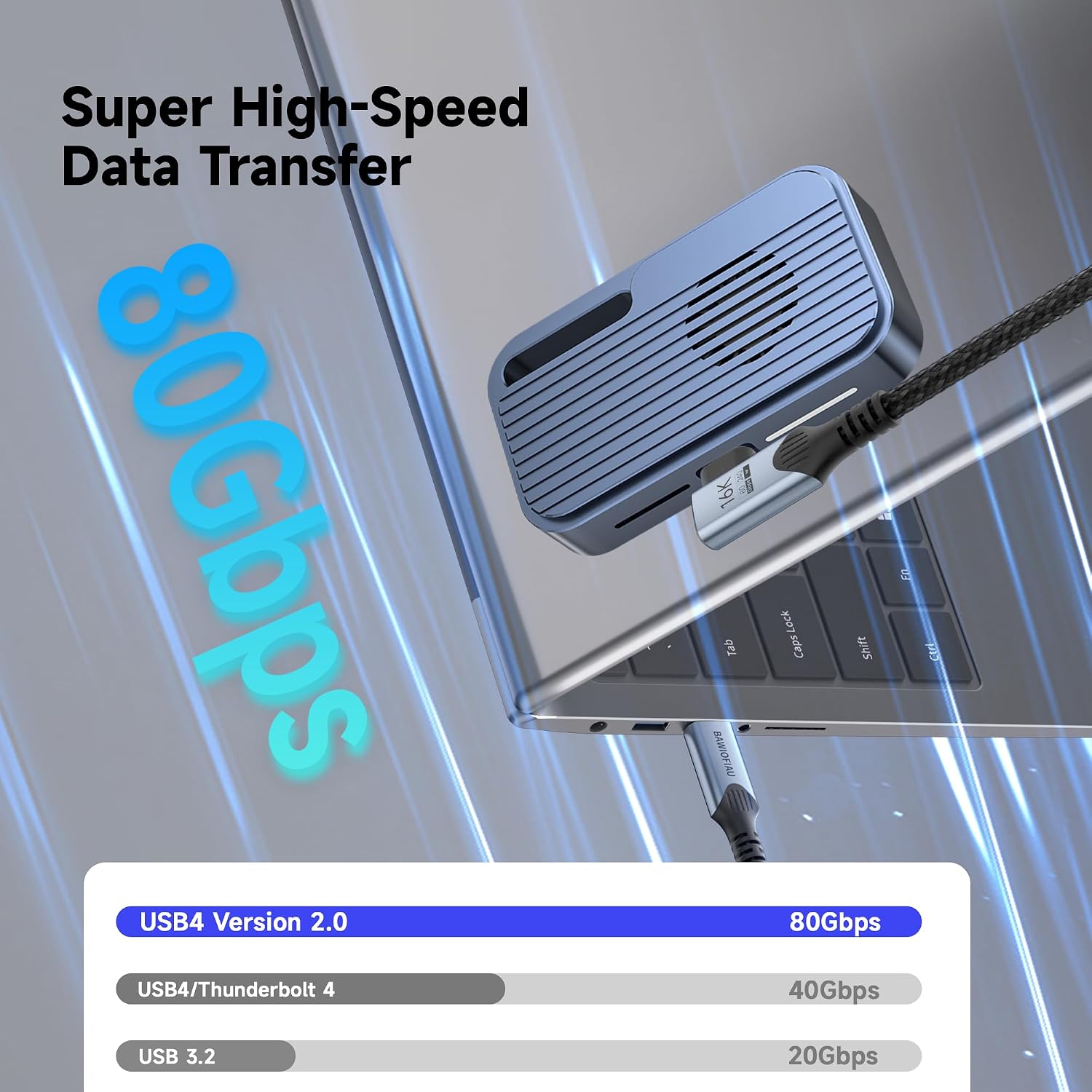 Detalle 2 de BAWIOFIAU USB‑C Kabel (90°) für Thunderbolt 5, 2 m – 240 W Laden & bis zu 80 Gbit/s, 8K@120 Hz