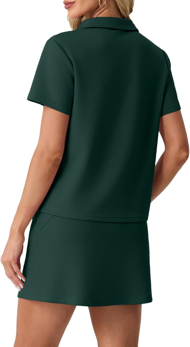 Detalle de GRECERELLE Women's Summer 2 Piece Skort Set: Half Zip Top + Pocketed Tennis Skirt
