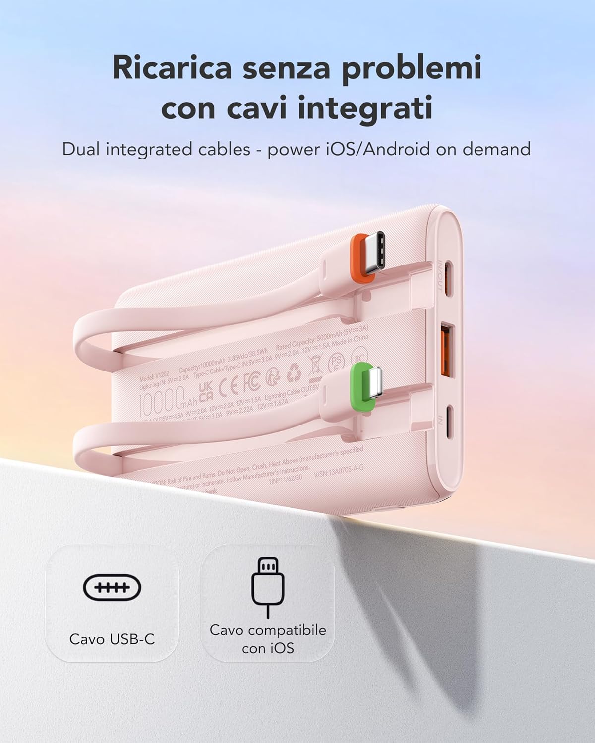 Thumbnail 1 de VEGER Power Bank 10000mAh con Cavi Integrati: ricarica rapida da 22,5W e 4 uscite in un formato sottile