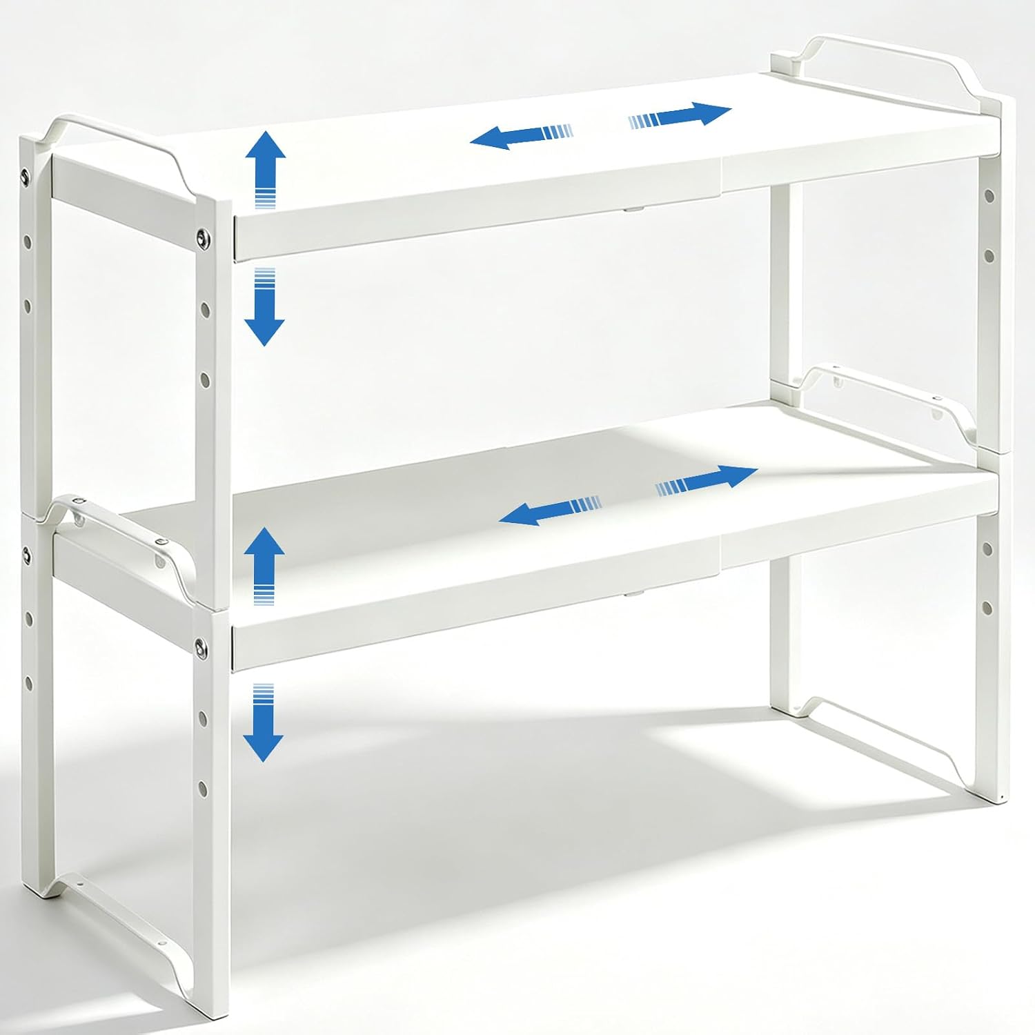 Detalle de 2-Pack Expandable Adjustable Kitchen Cabinet Shelves Organizer (Stackable Metal Riser Stand) — 20.5" Length, 22 lbs Capacity