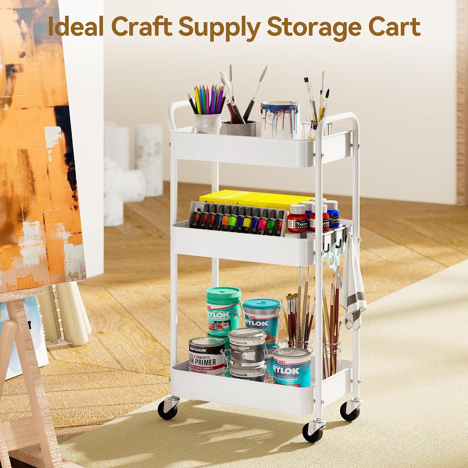 Thumbnail 6 de YASONIC YS-306 3-Tier Metal Rolling Cart with Locking Swivel Wheels
