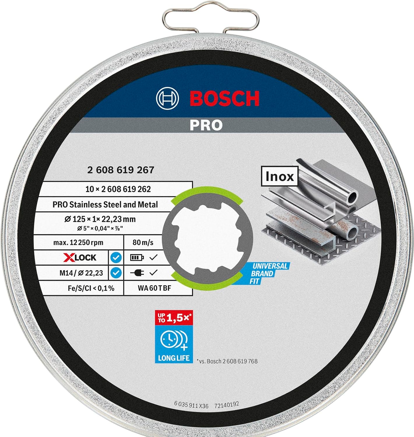 Thumbnail 1 de Bosch Professional 10x Straight Cutting Disc Standard for Inox (125 mm, 1 mm, X-LOCK)