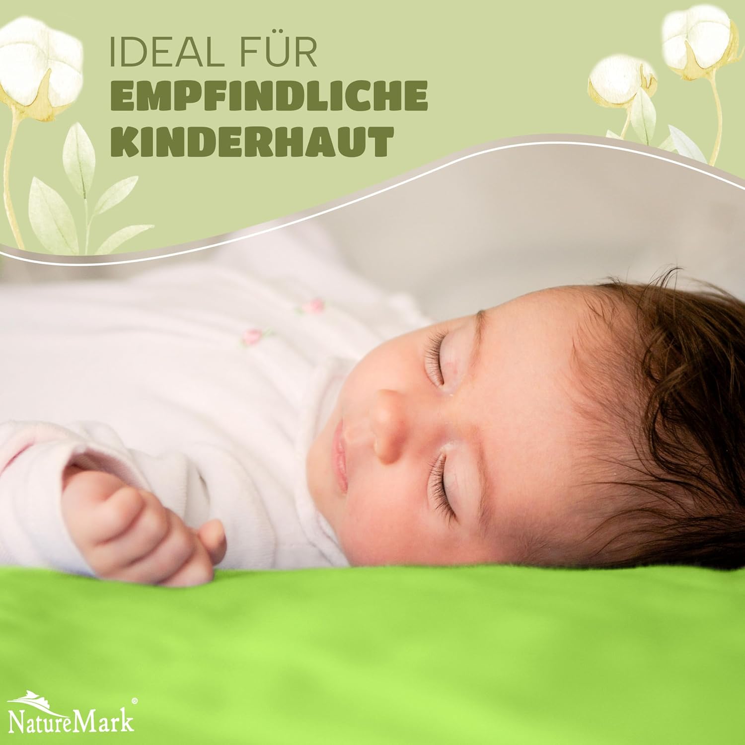 Detalle de NatureMark Spannbettlaken 70x140 cm – Weiches Jersey aus 100% Baumwolle, 2er Set, Apfel Grün